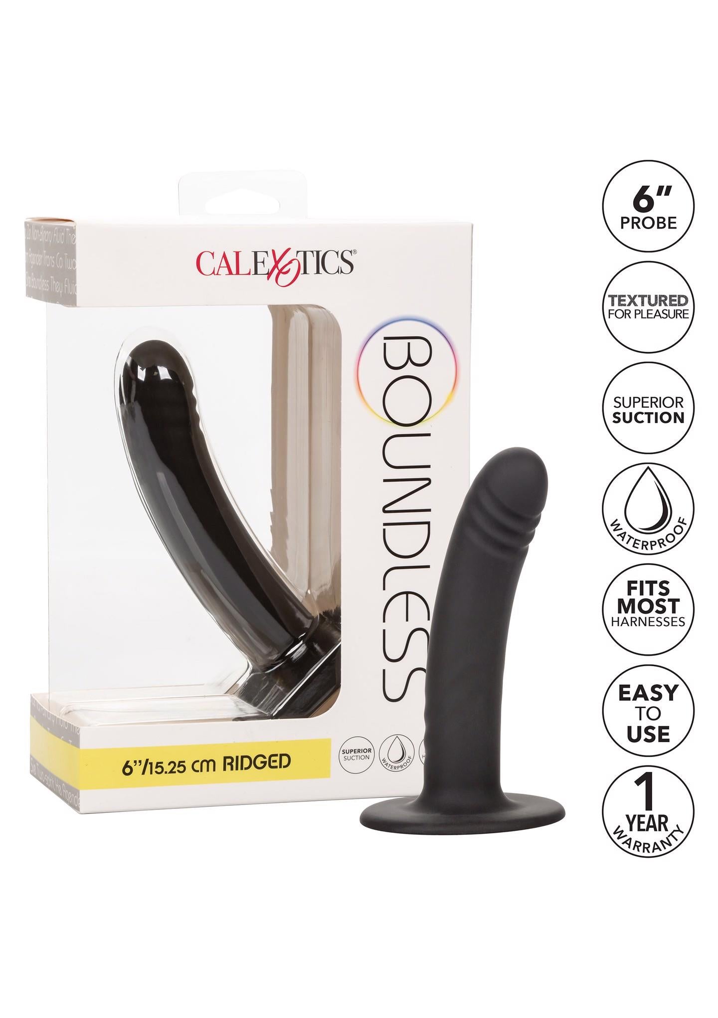 Dildo anal din silicon fără limită, cu nervuri, negru, 15 cm