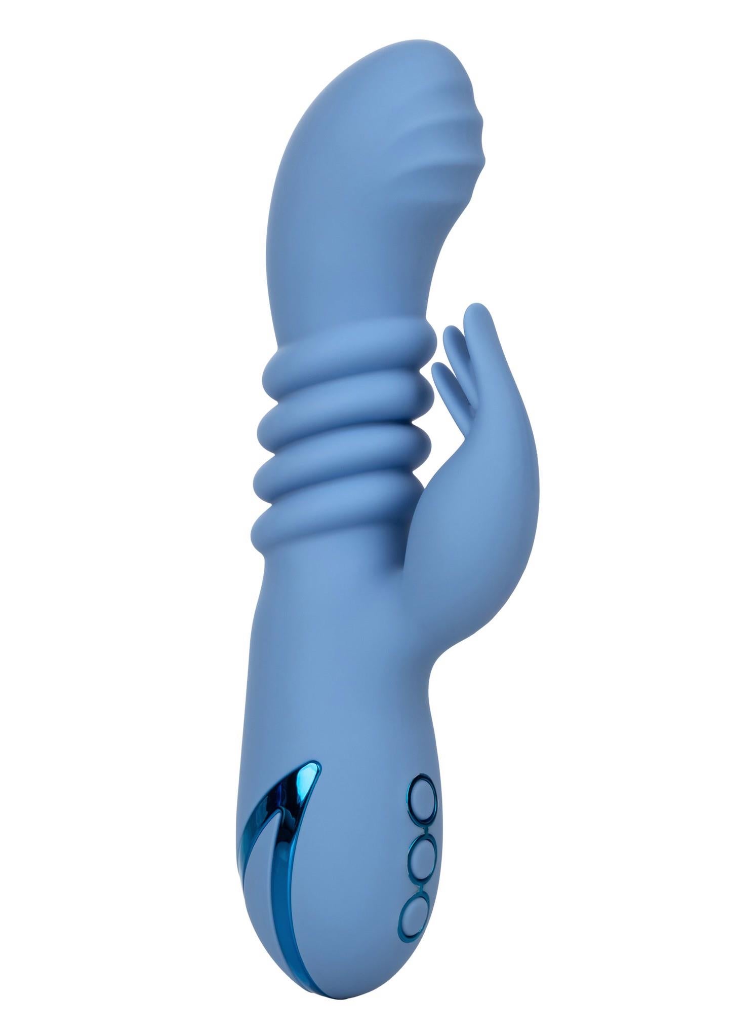 Vibrator Calexotics Santa Cruz Coaster din silicon, tip iepuraș, albastru