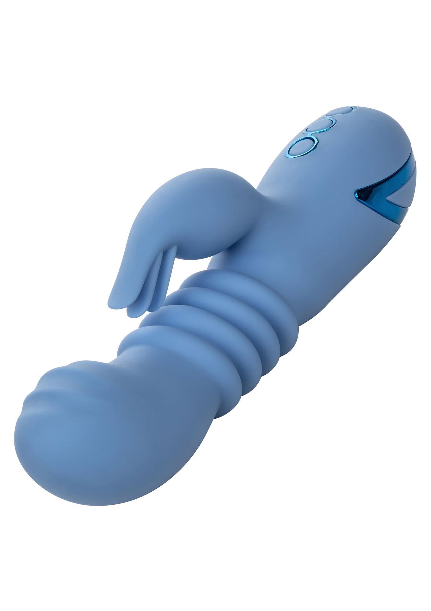 Vibrator Calexotics Santa Cruz Coaster din silicon, tip iepuraș, albastru