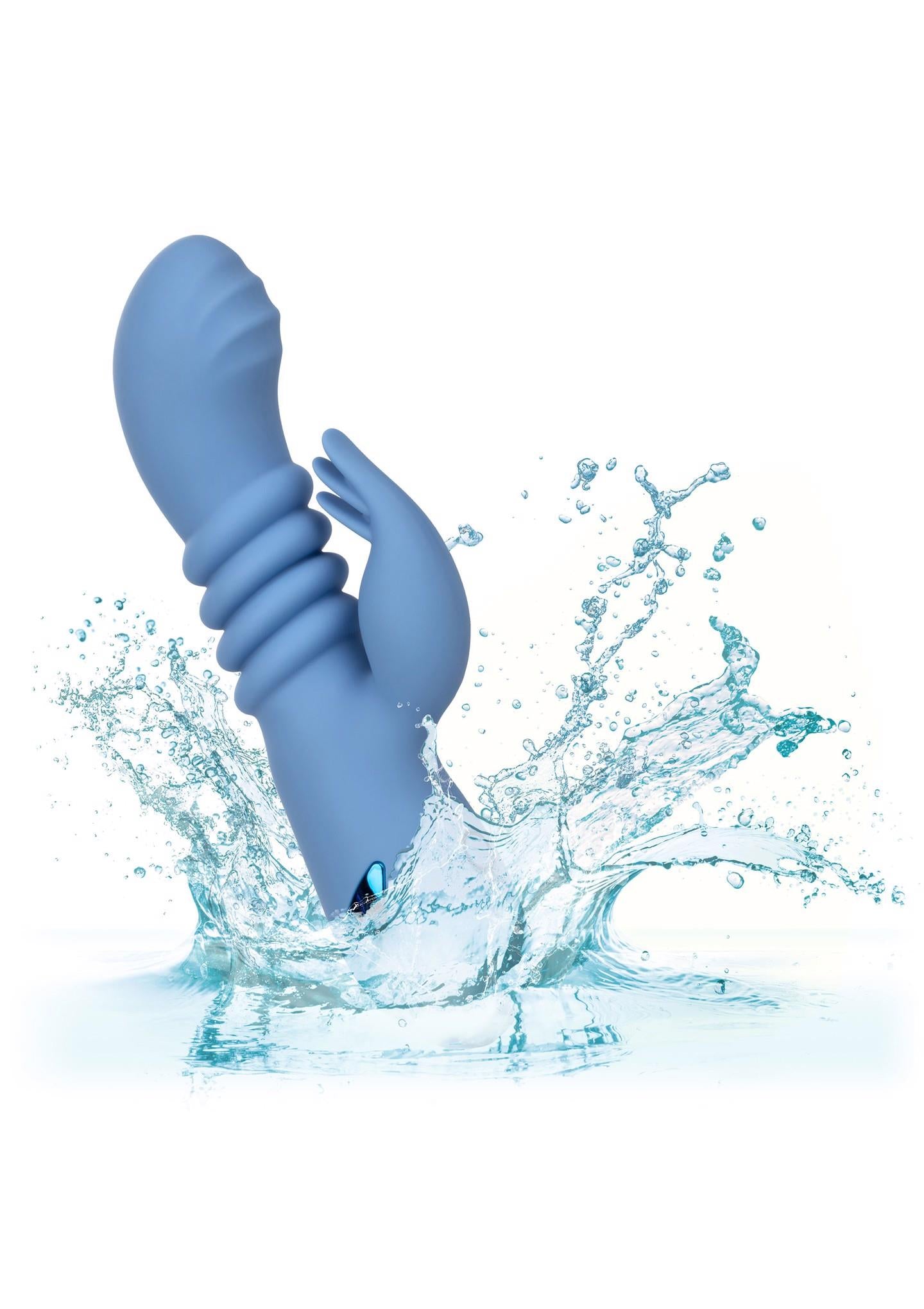 Vibrator Calexotics Santa Cruz Coaster din silicon, tip iepuraș, albastru