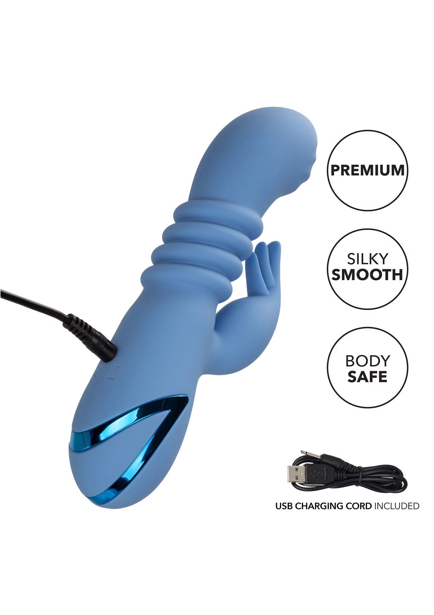 Vibrator Calexotics Santa Cruz Coaster din silicon, tip iepuraș, albastru