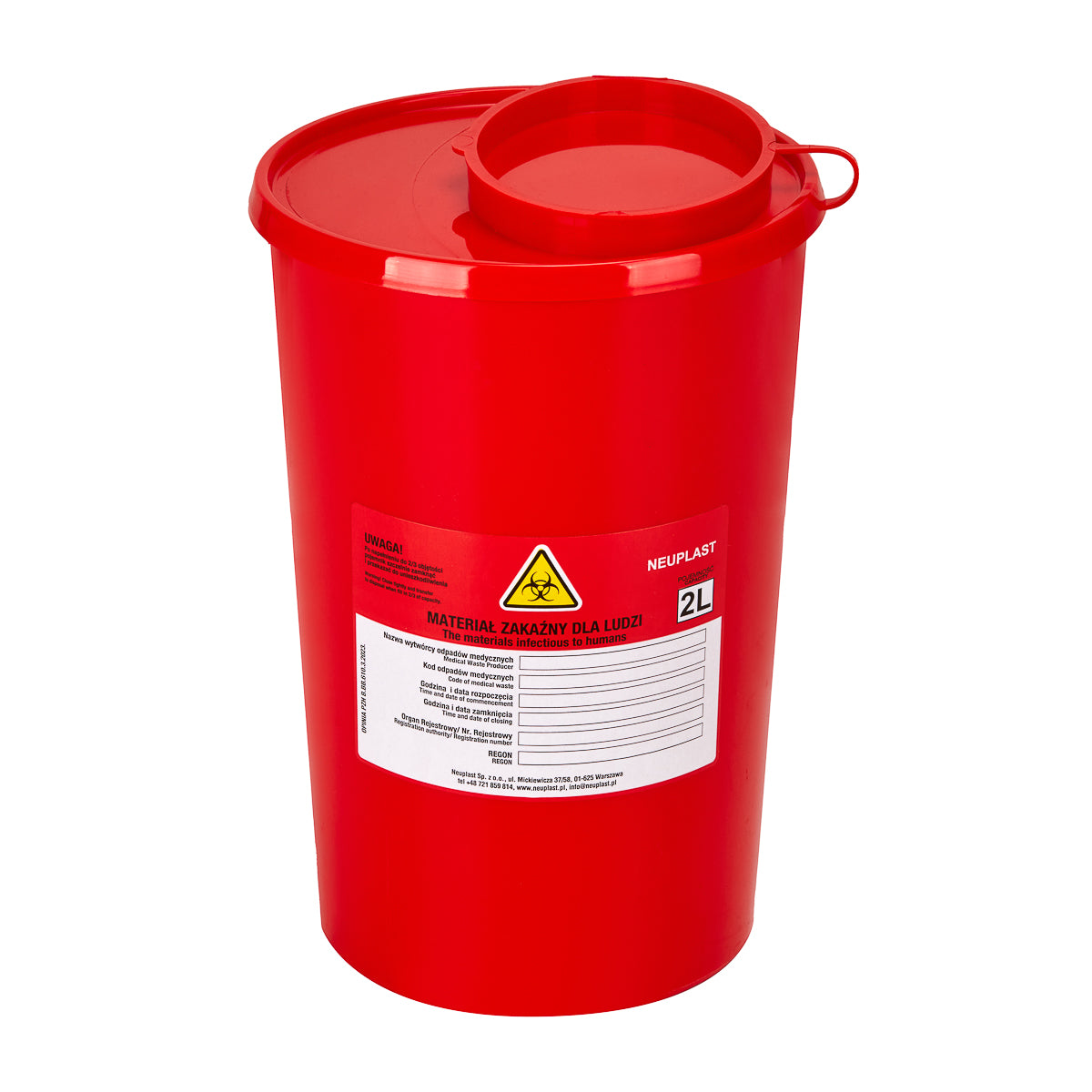Recipient pentru deșeuri medicale 2 L roșu