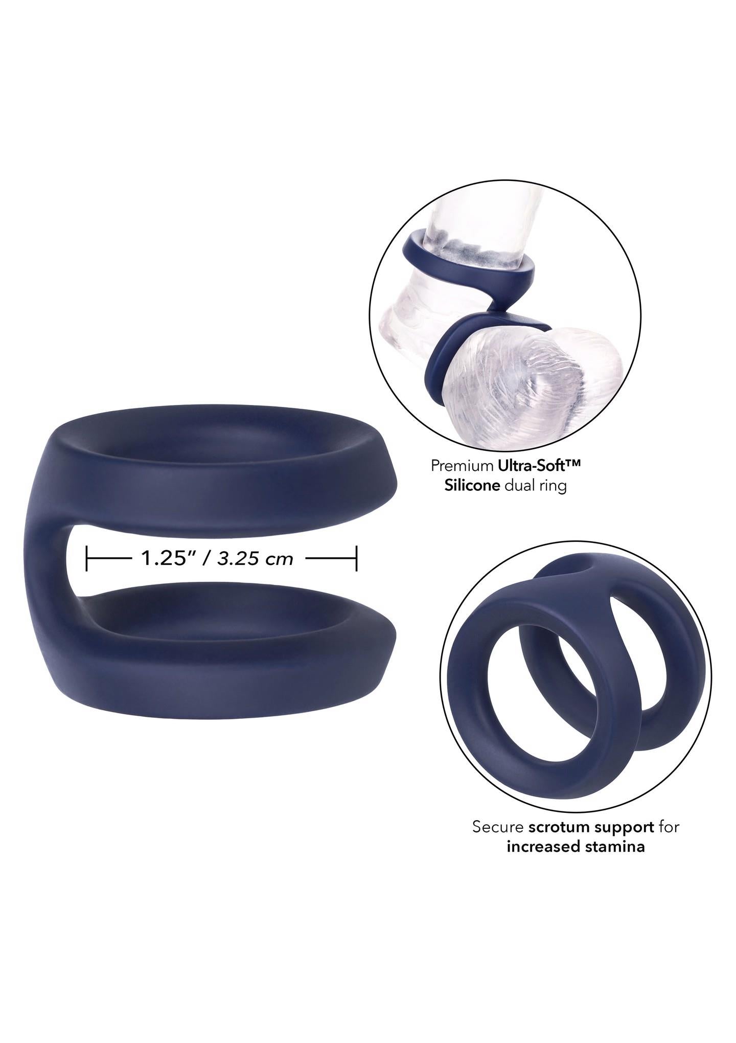 Inel pentru penis Viceroy Dual Ring din silicon albastru