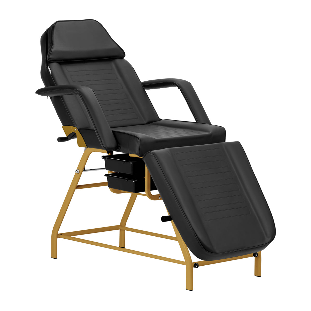 Scaun cosmetic 557G cu tăvi auriu-negru