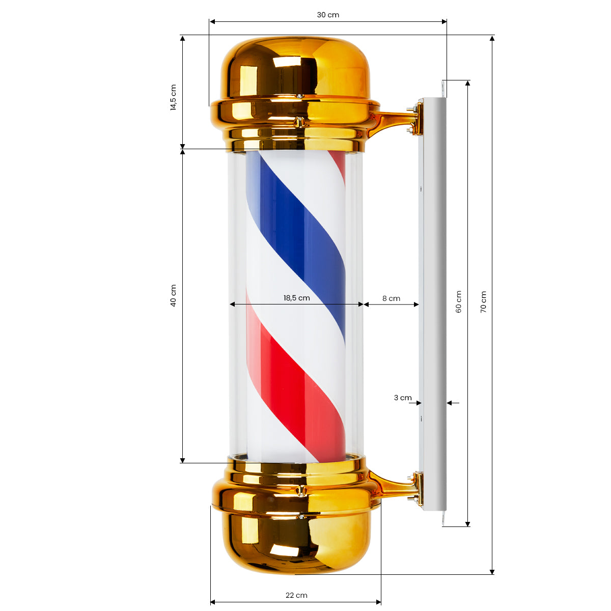 Lampă de tavan iluminată cu stâlp, frizerie, BB-02, auriu, mare
