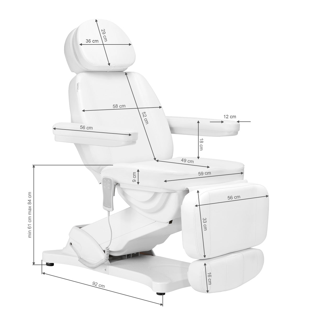 Scaun cosmetic electric Sillon Classic, 3 motoare, alb