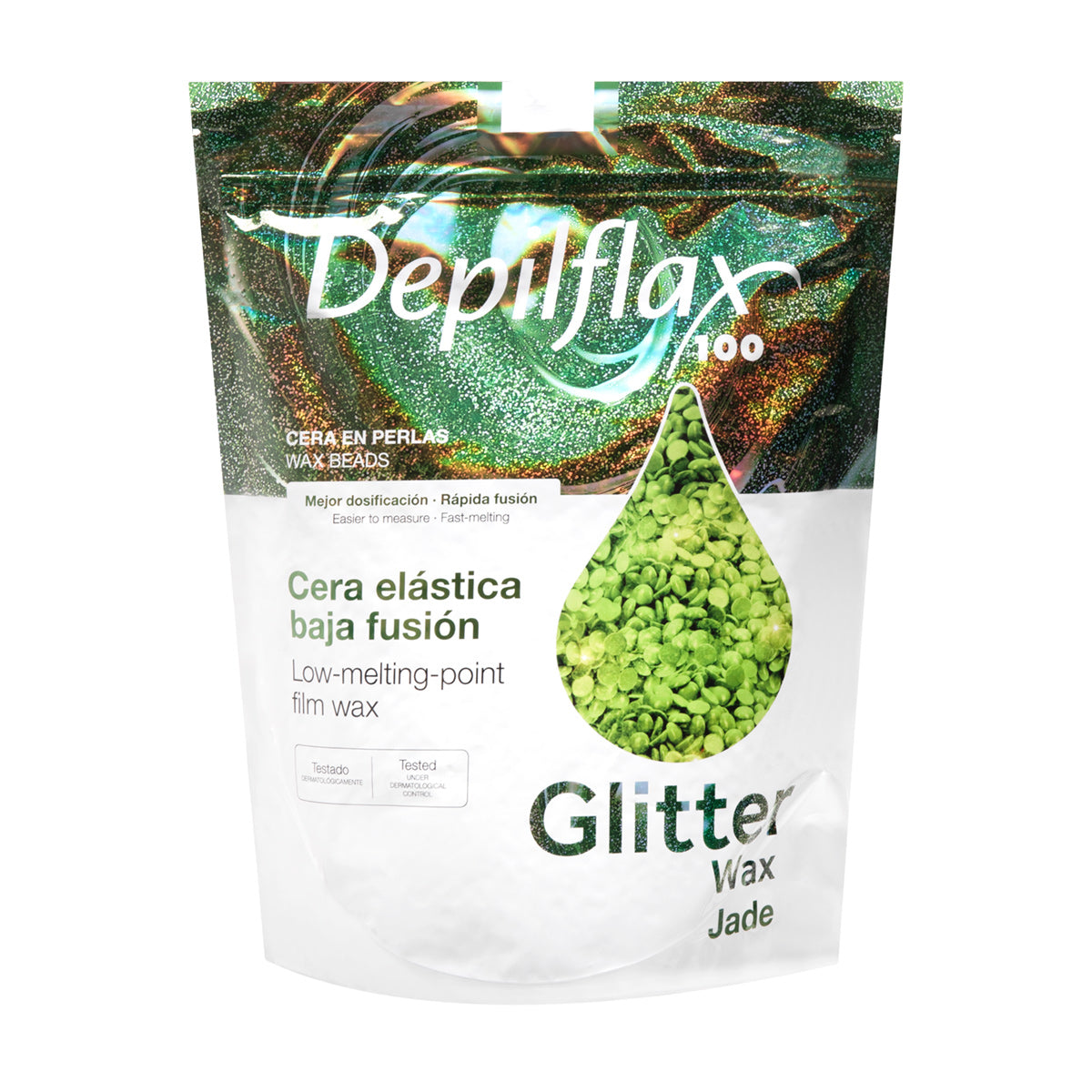 Ceară depilatoare flexibilă Depilflax 100 cu punct de topire scăzut, perlă Jade, 1000 g