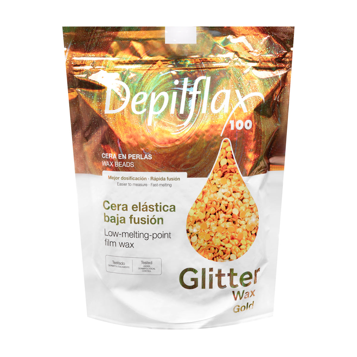 Ceară depilatoare flexibilă cu punct de topire scăzut Depilflax 100, auriu perlat, 1000 g