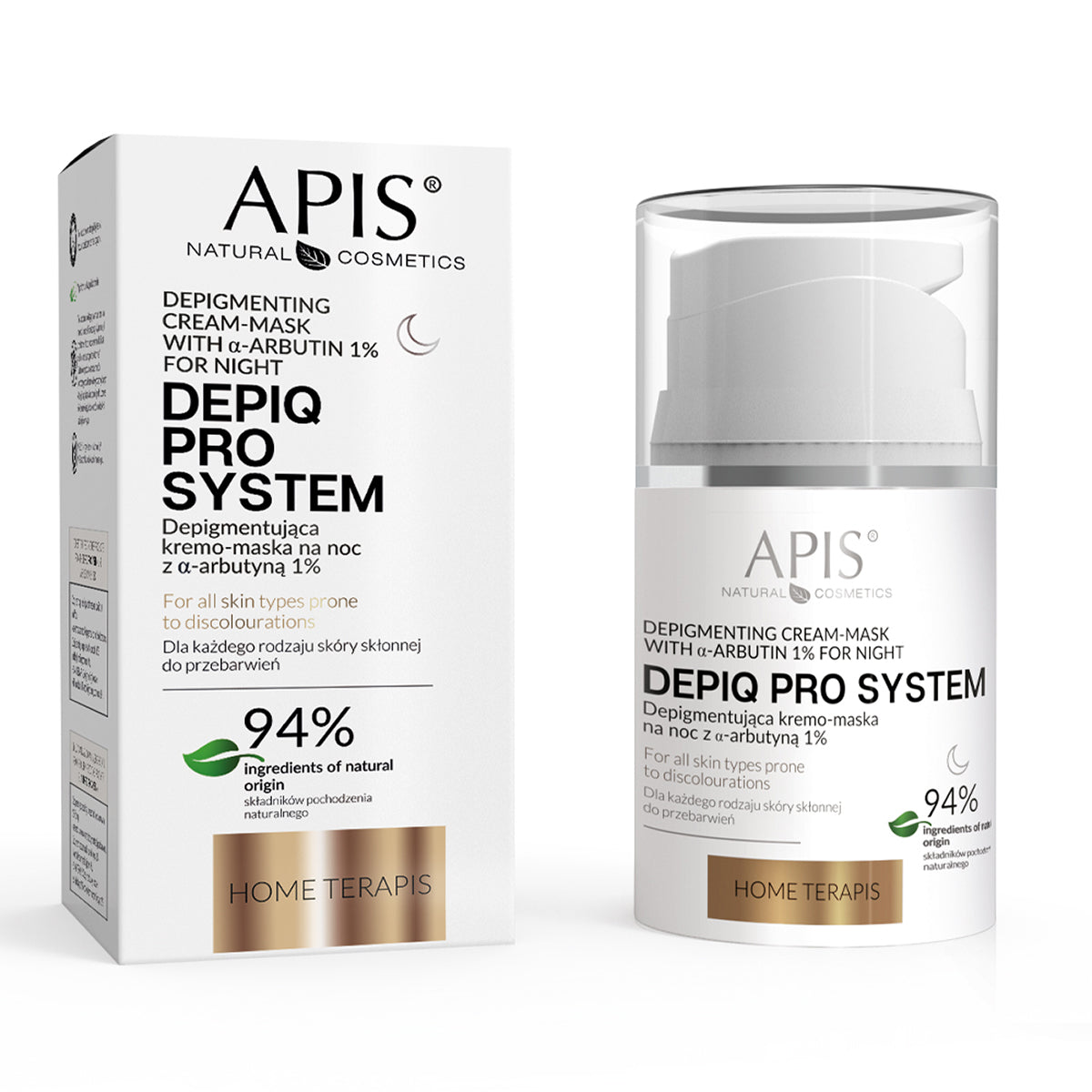 APIS DEPIQ PRO SYSTEM Cremă-mască de noapte depigmentantă cu α-arbutină 1%, 50 ml