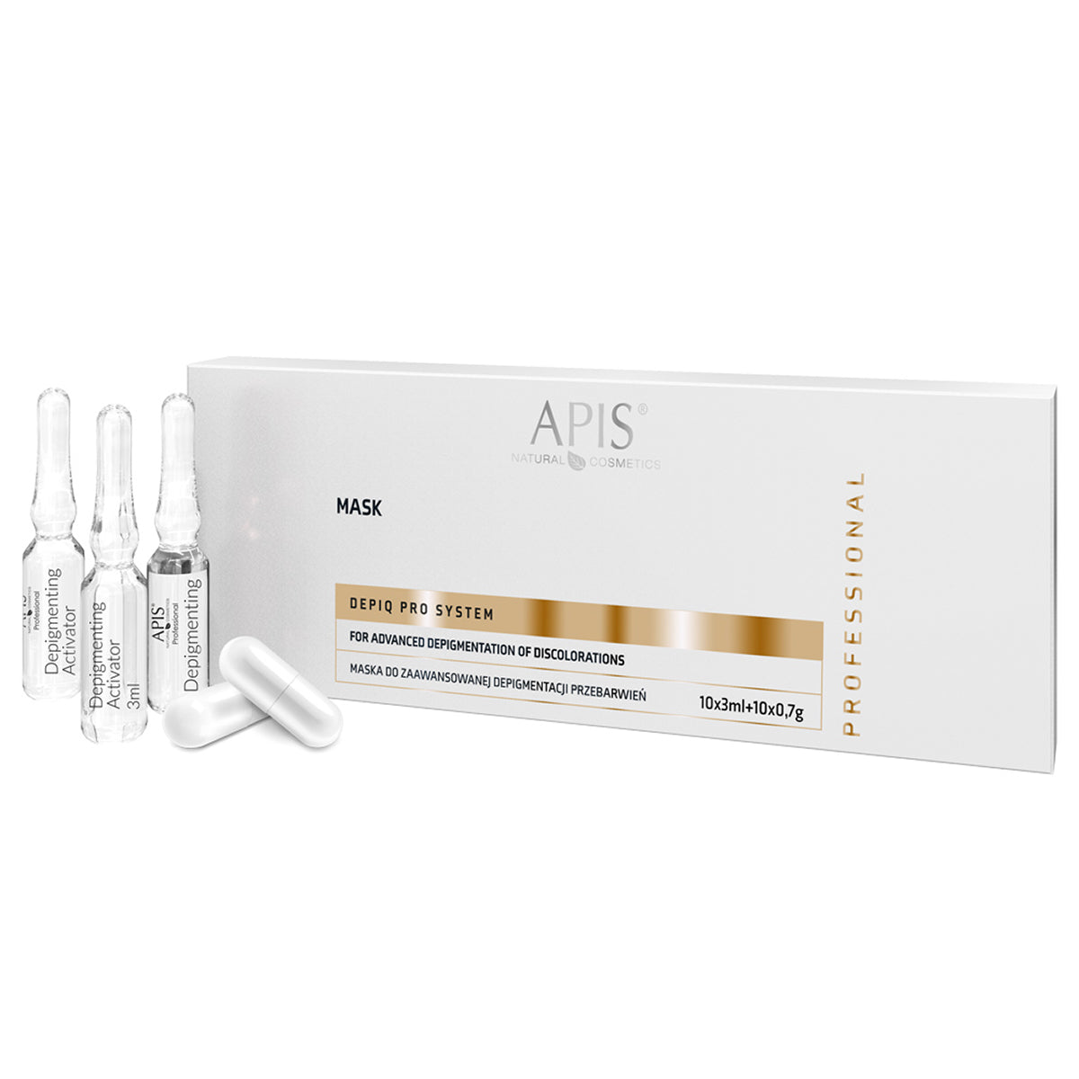 Mască APIS DEPIQ PRO SYSTEM pentru depigmentare avansată a petelor, 10x3ml + 10x0.7g