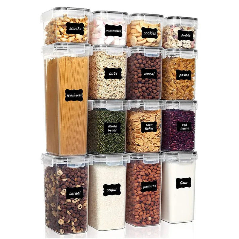 Cutii de depozitare alimente, Flippy, Set din 15 Cutii pentru Condimente, Cereale, Cutii pentru Bucatarie, din Plastic