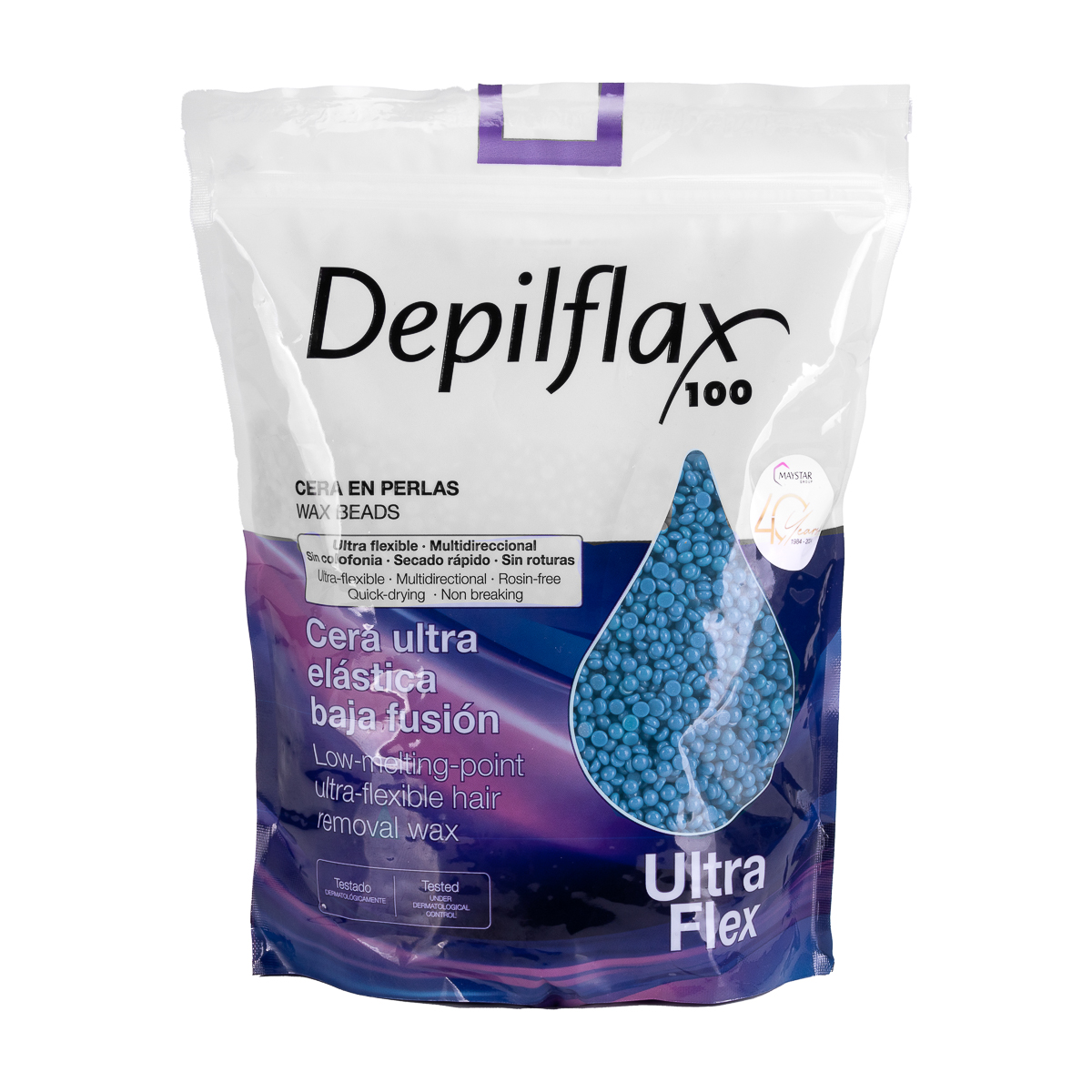 Ceară epilatoare flexibilă cu perle cu punct de topire scăzut Depilflax 100 Ultraflex albastră 1000g
