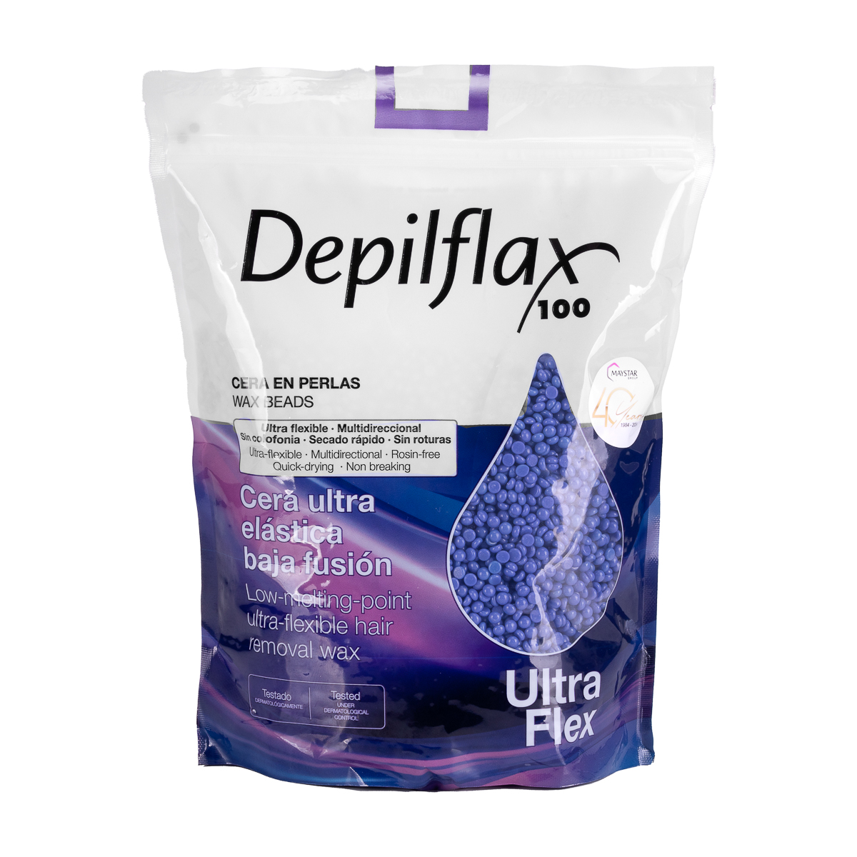 Ceară depilatoare flexibilă Depilflax 100 cu punct de topire scăzut, mov perlat, cu dioxid de