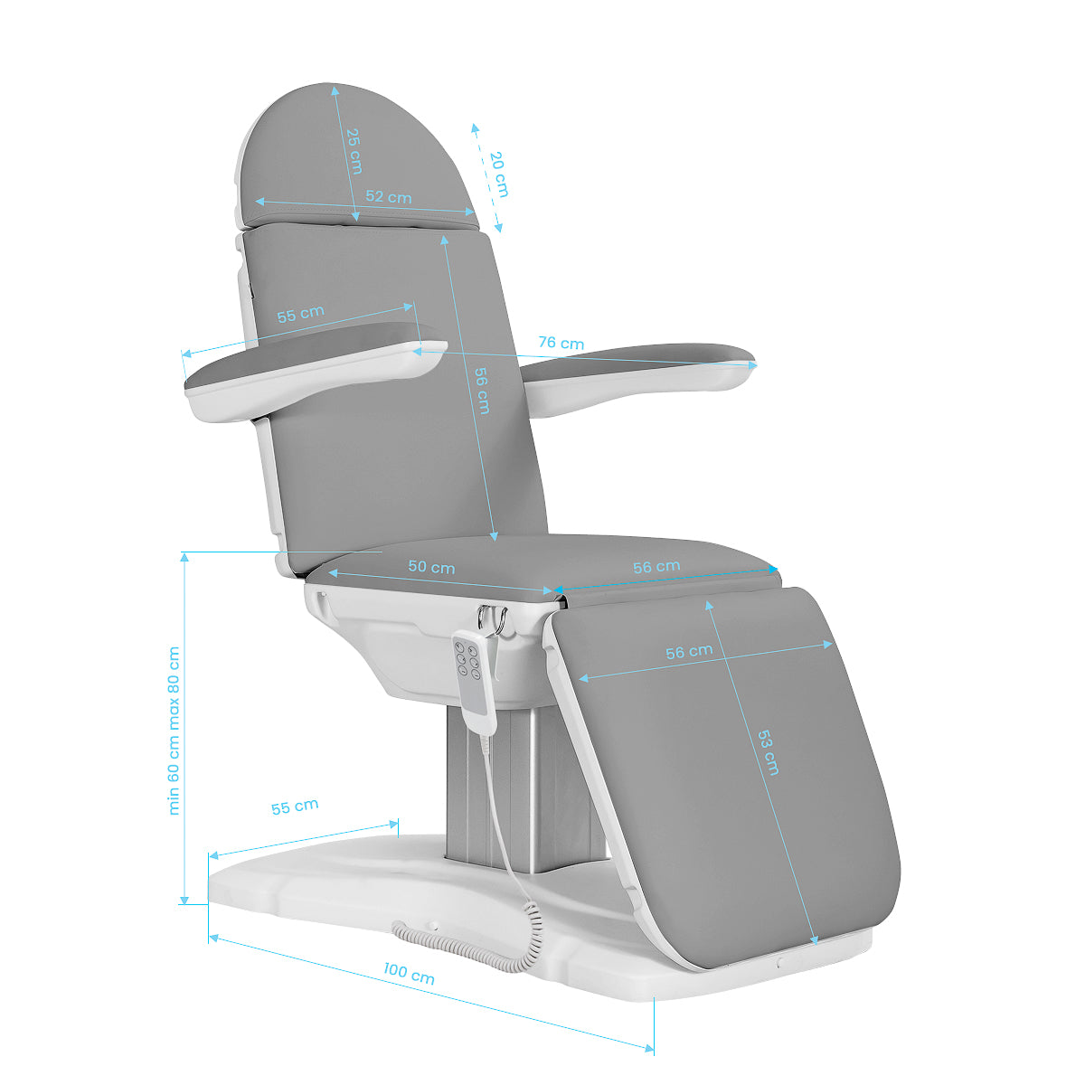 Scaun cosmetic electric Sillon Eclipse, 3 motoare, gri