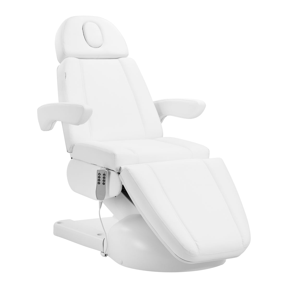 Scaun cosmetic electric Azzurro Lux, 4 motoare, cu suport, alb