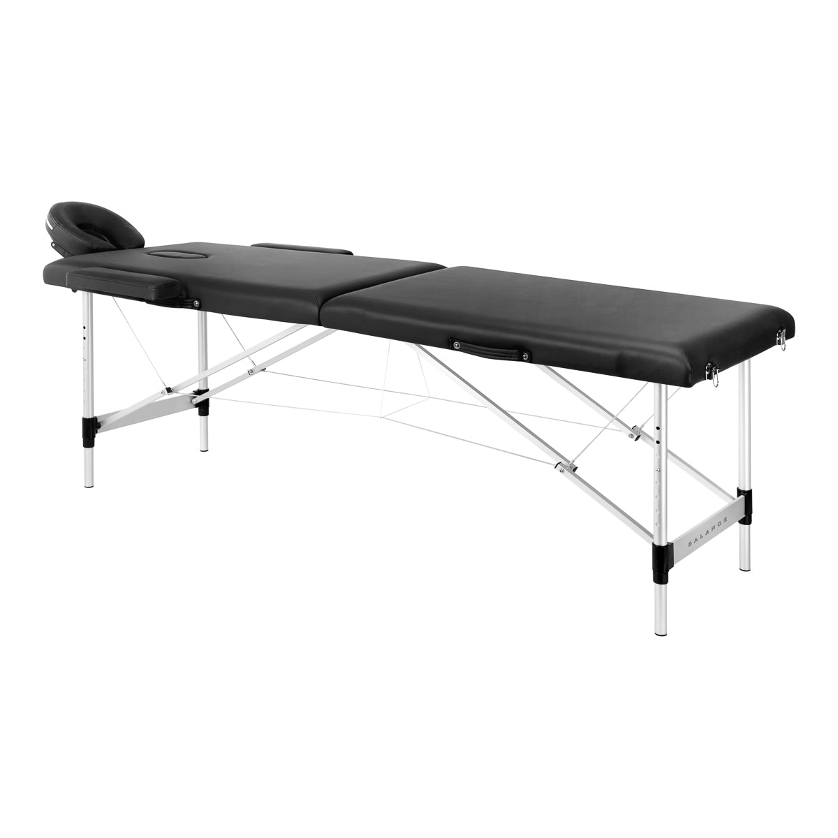 Masă de masaj pliabilă Balance, aluminiu, 2 segmente, neagră