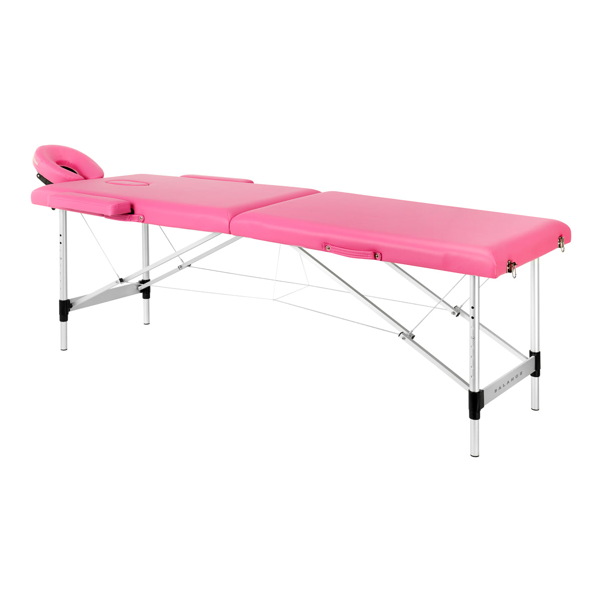 Masă de masaj pliabilă Balance din aluminiu, cu 2 segmente, roz