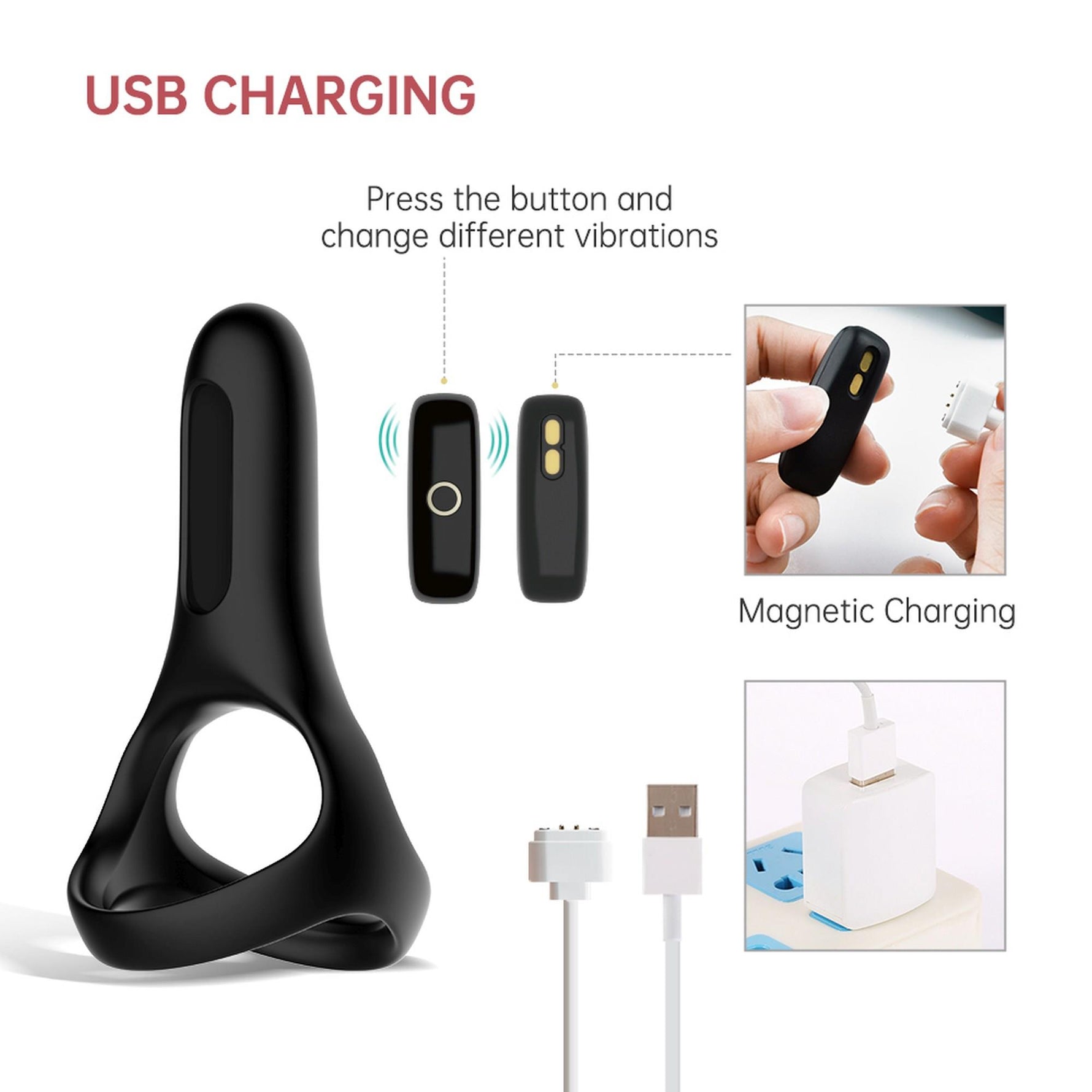Inel pentru penis Magic Motion Rise cu aplicație, negru