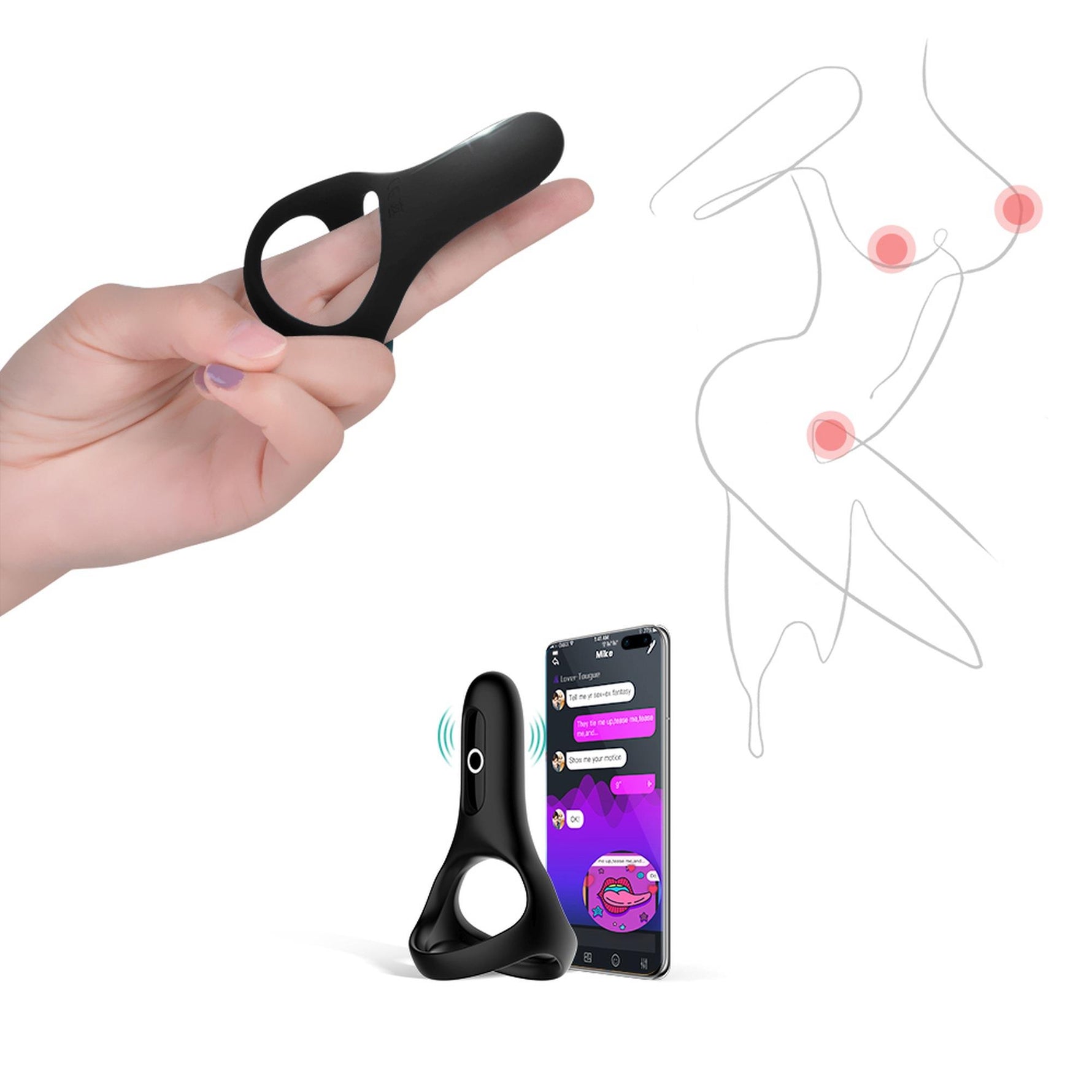 Inel pentru penis Magic Motion Rise cu aplicație, negru