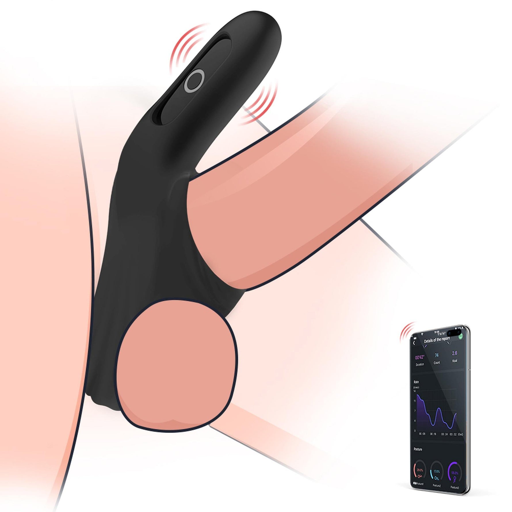 Inel pentru penis Magic Motion Rise cu aplicație, negru
