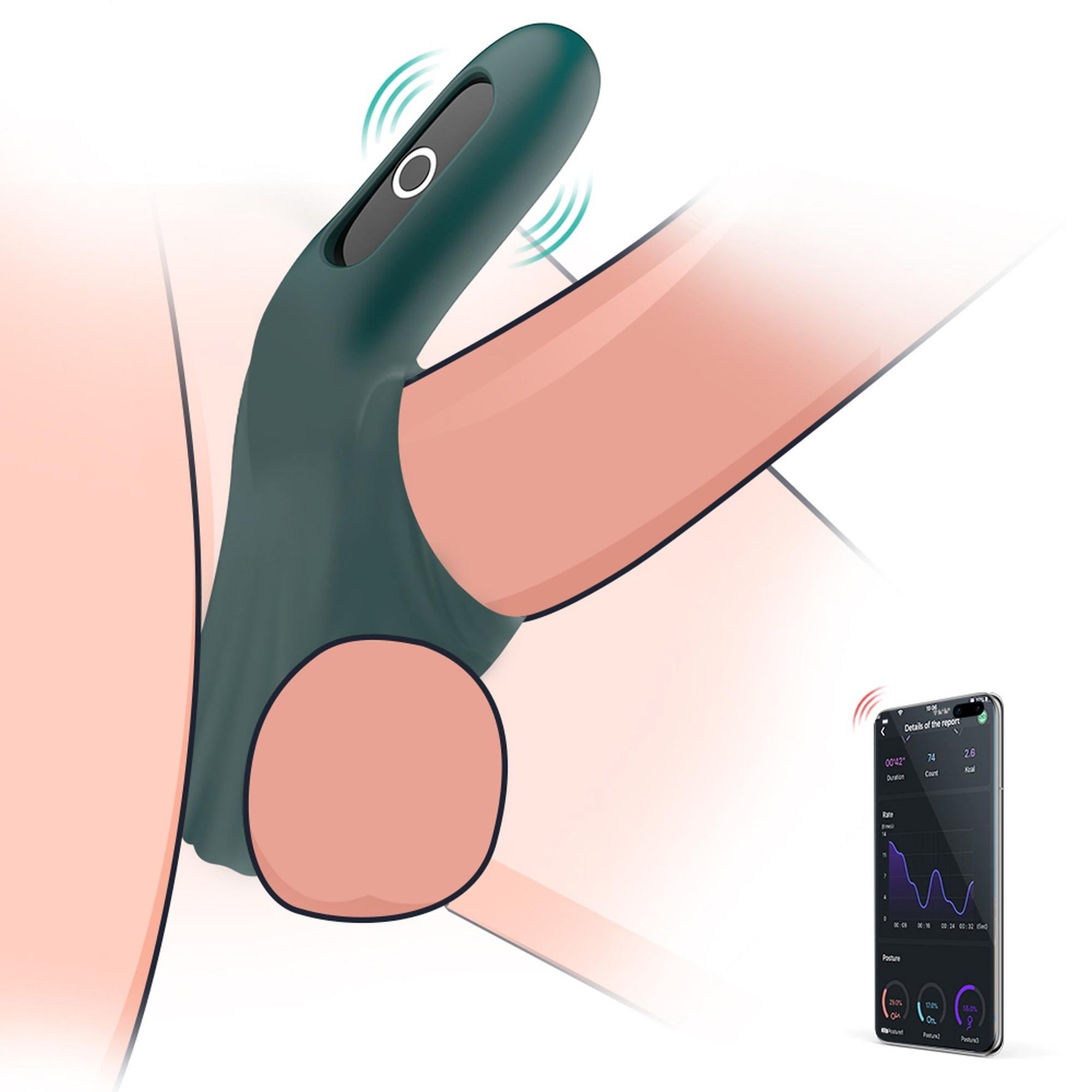 Inel vibrator Rise Magic Motion cu aplicație, verde