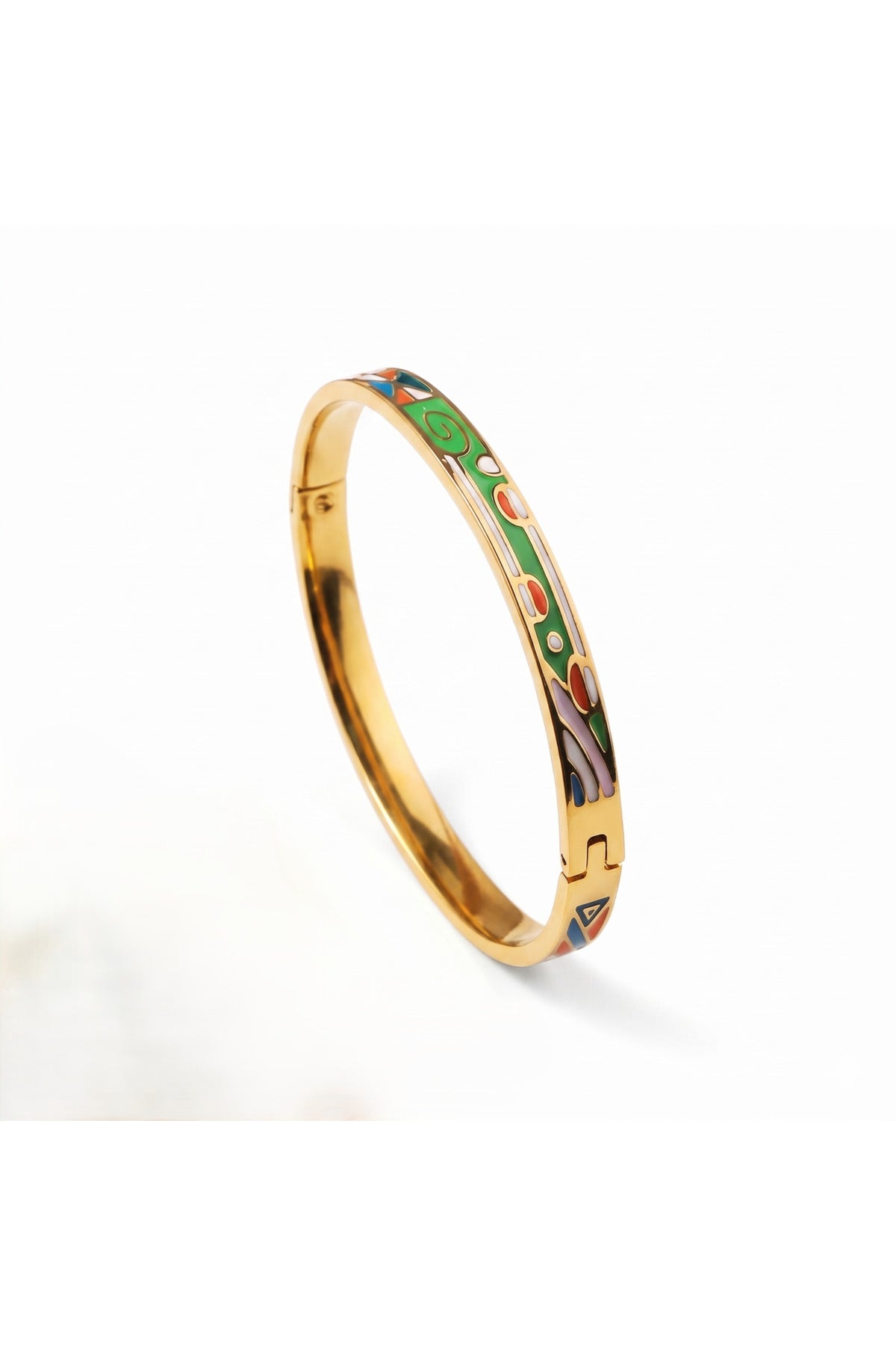 Brățară rigidă cu email verde lime, placată cu aur 18K