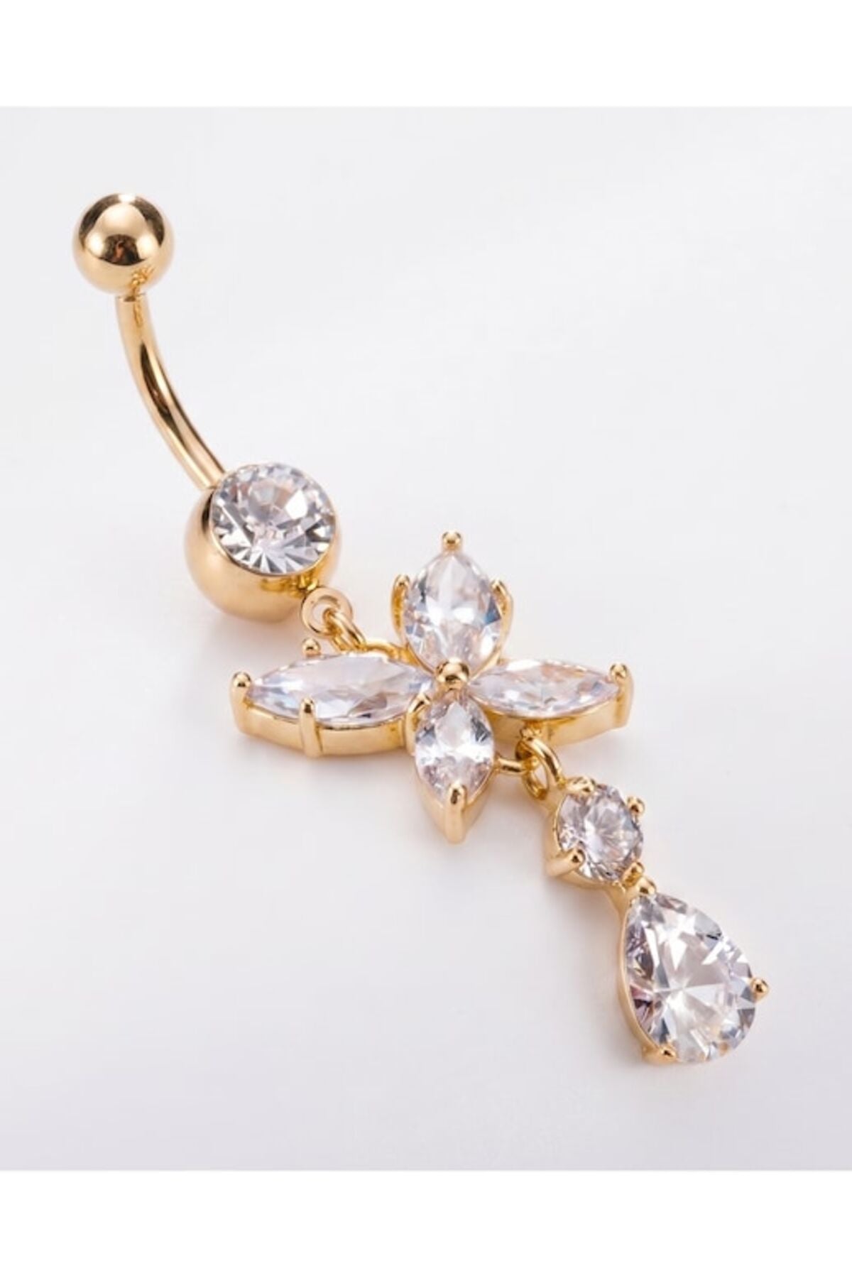 Piercing de buric cu floare, placat cu aur de 18K
