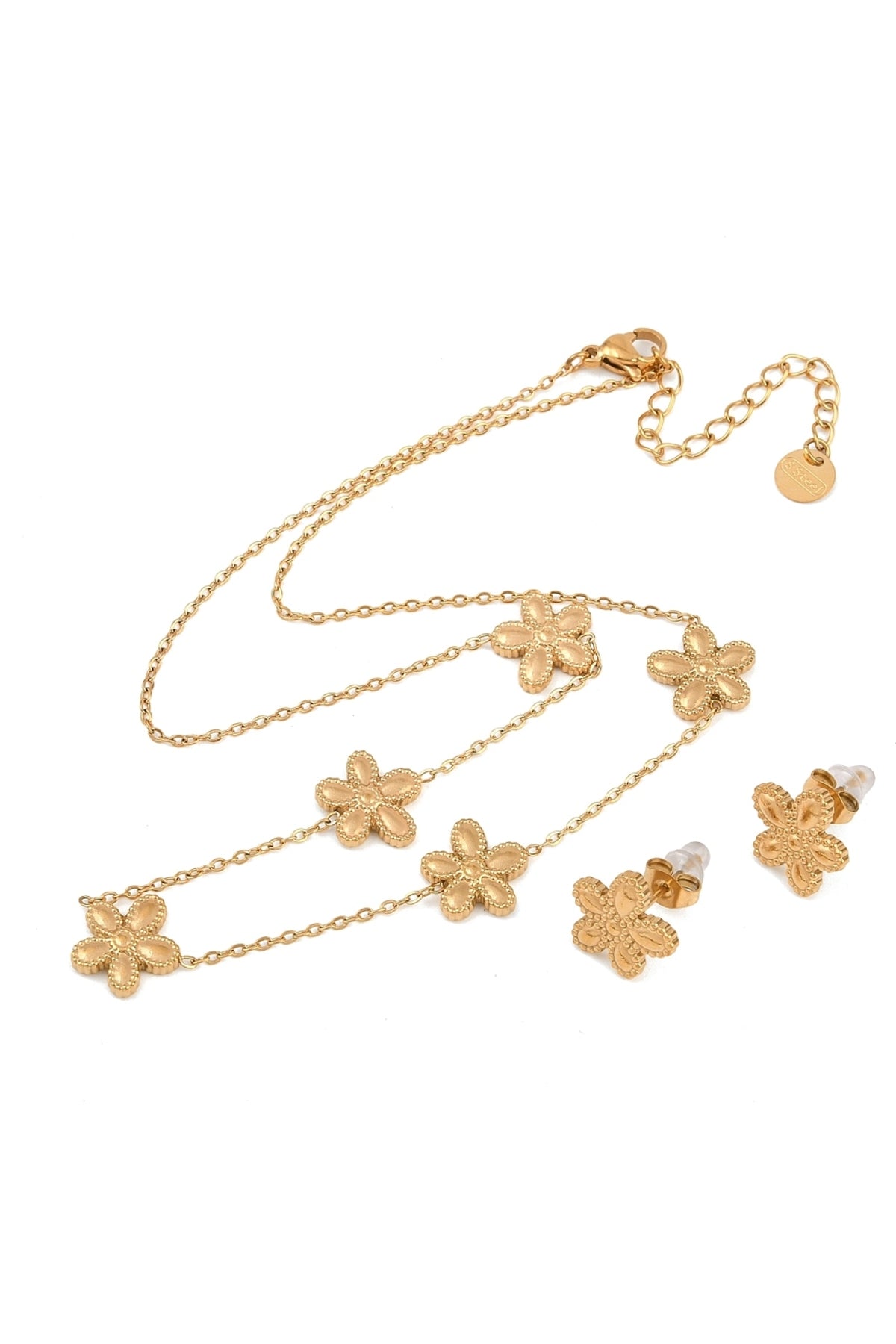 Set colier și cercei cu flori, placat cu aur 18K