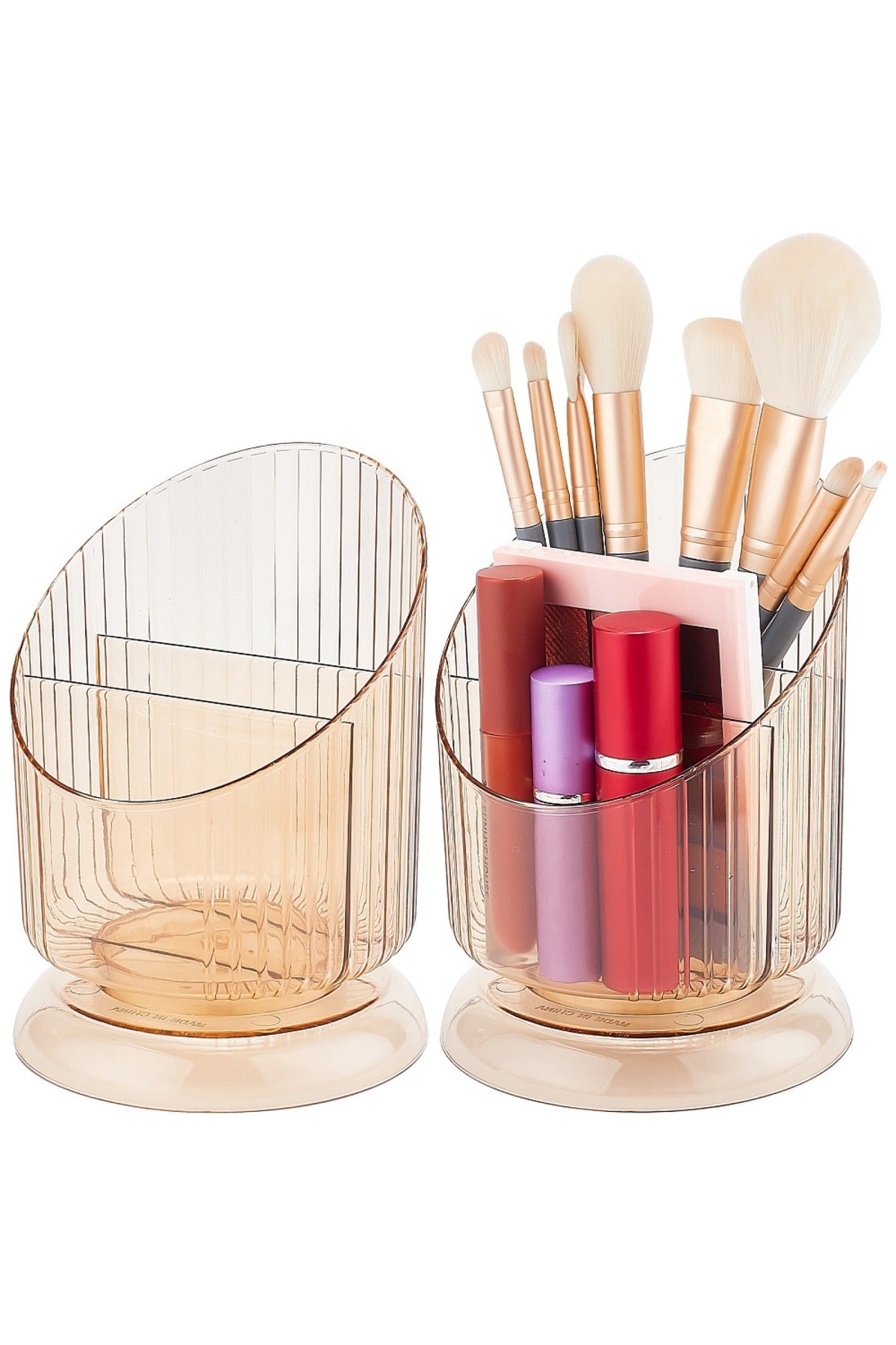 Organizator transparent pentru pensule de machiaj, plastic, maro nisipiu
