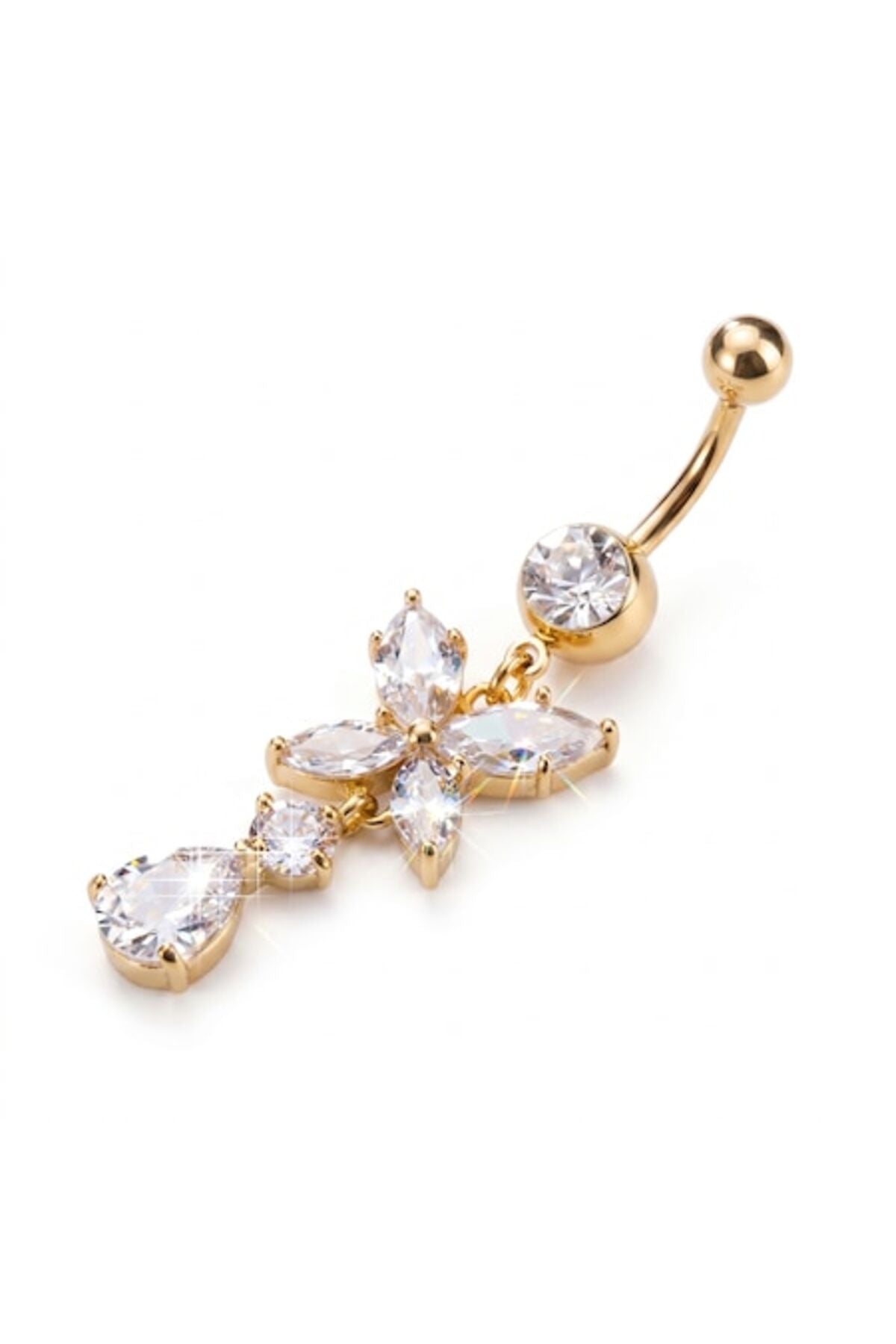 Piercing de buric cu floare, placat cu aur de 18K