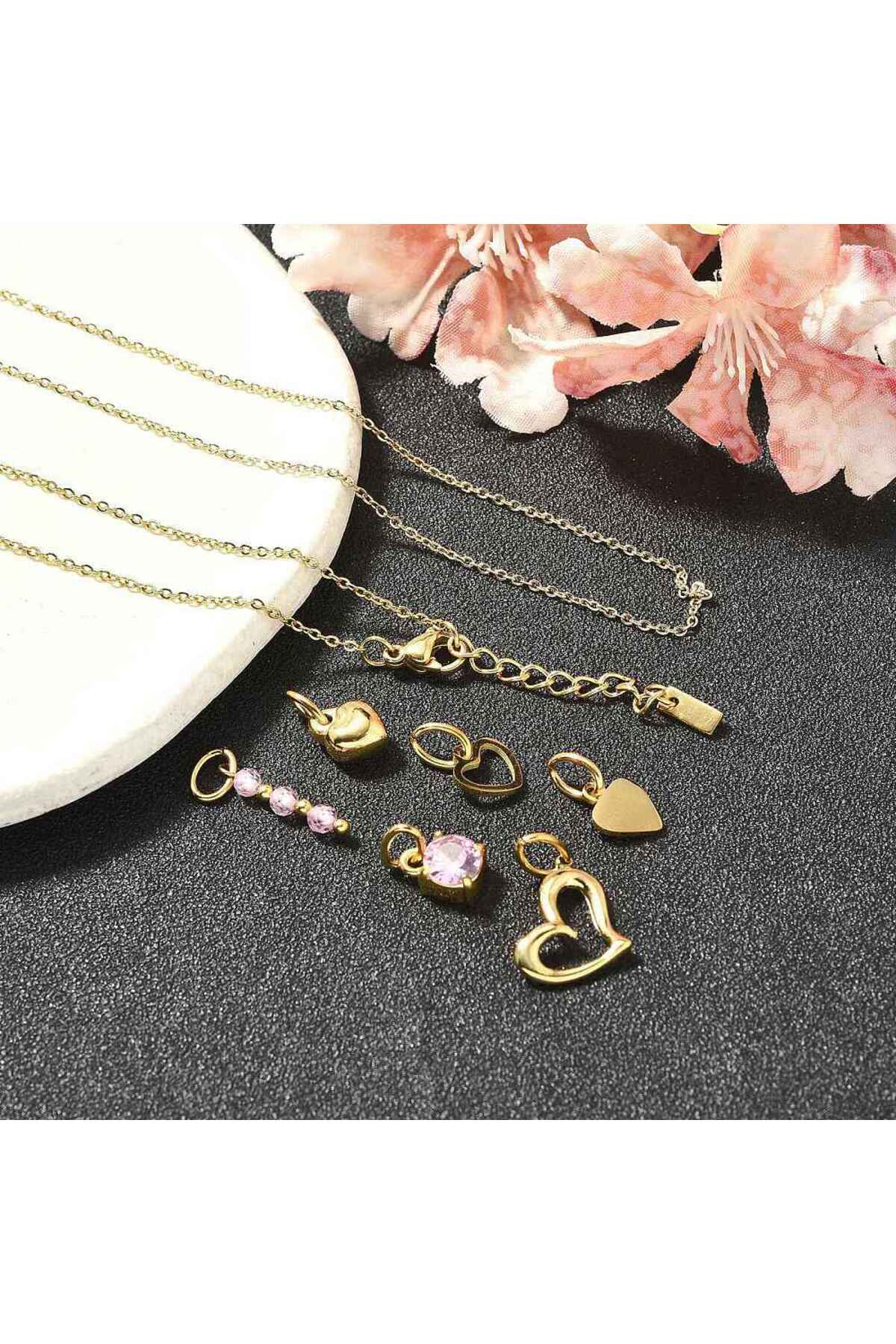 Set colier și brățară cu pandantiv inimă și zirconii, placat cu aur 14K