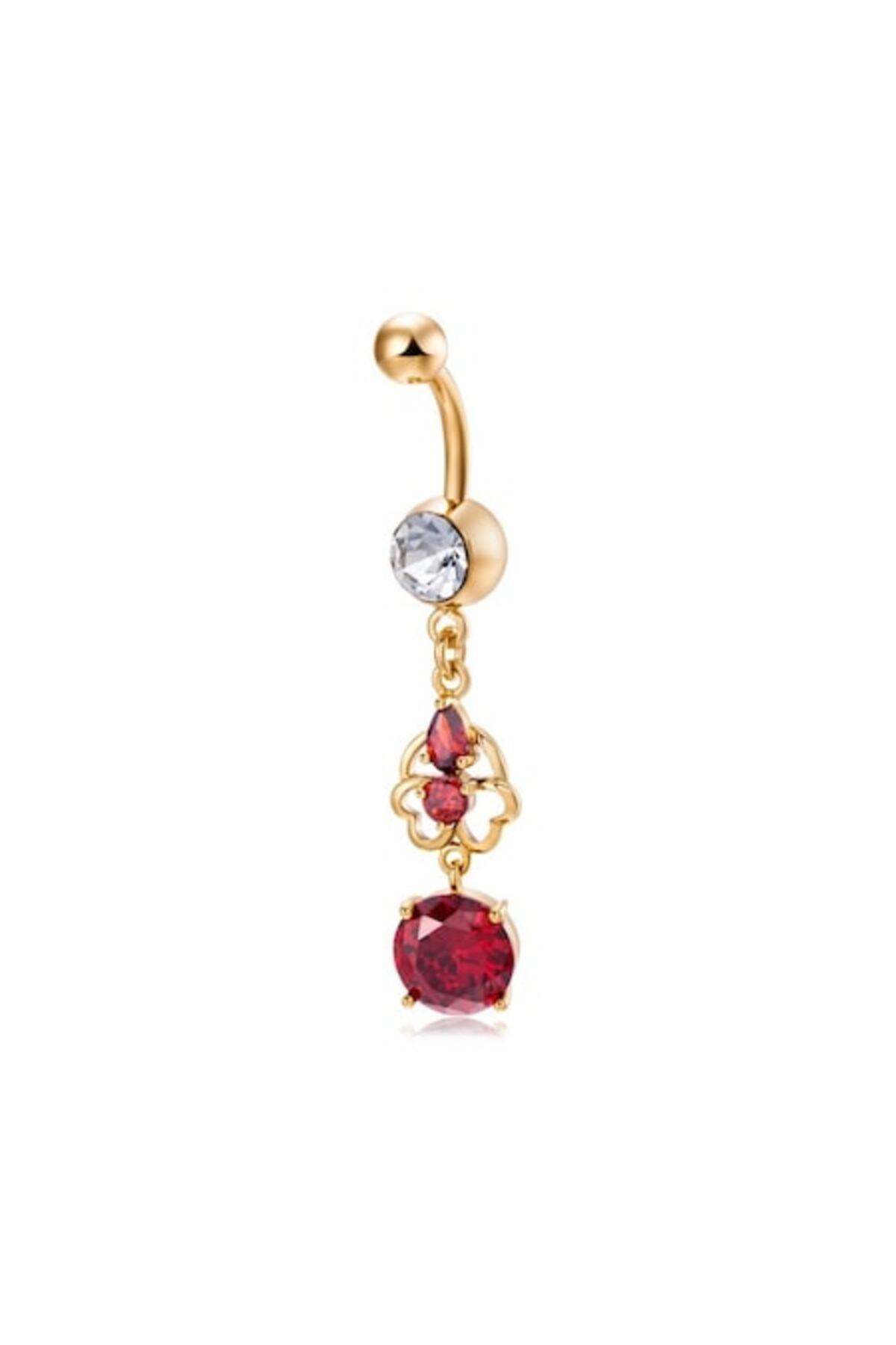Cercel piercing pentru buric placat cu aur de 18K, model floare