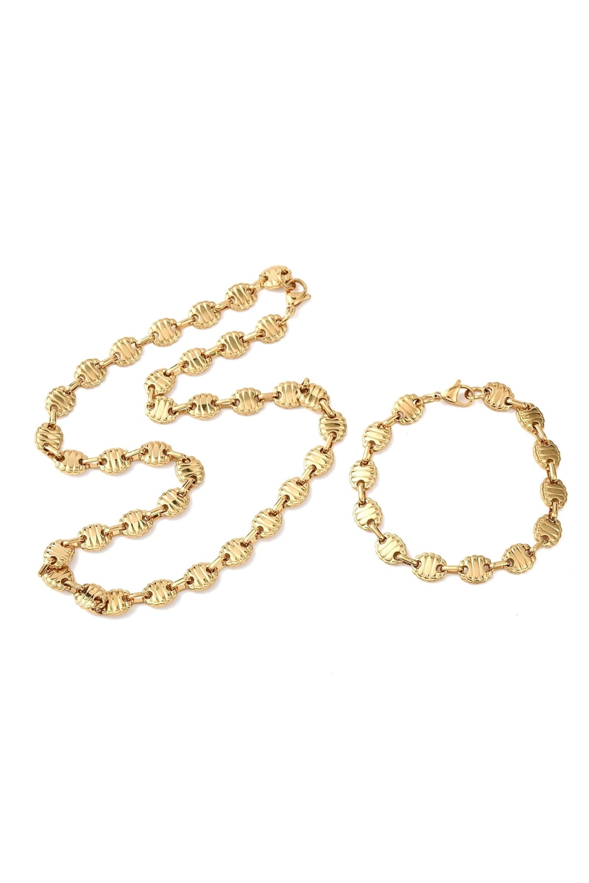 Set colier și brățară cu zale ovale, placat cu aur 18K
