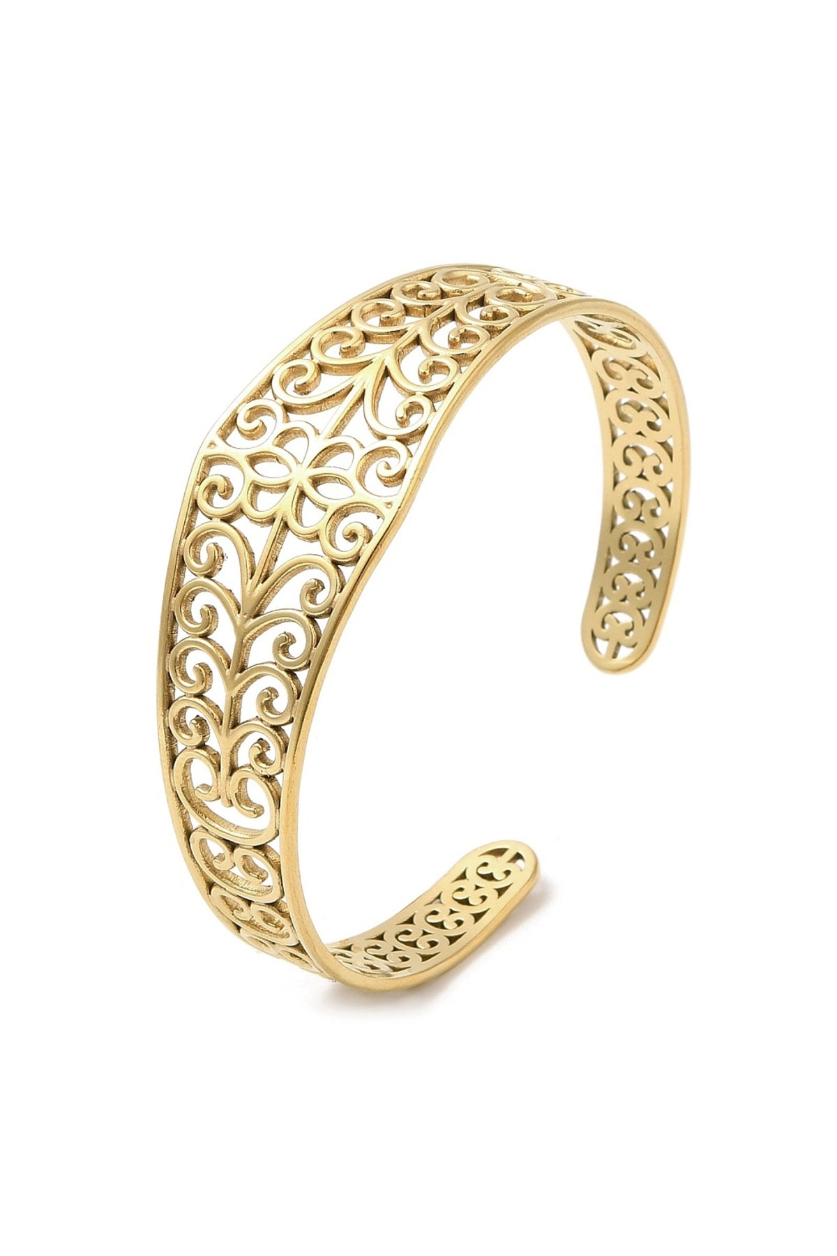 Brățară cuff cu model floral decupat, placată cu aur 18K