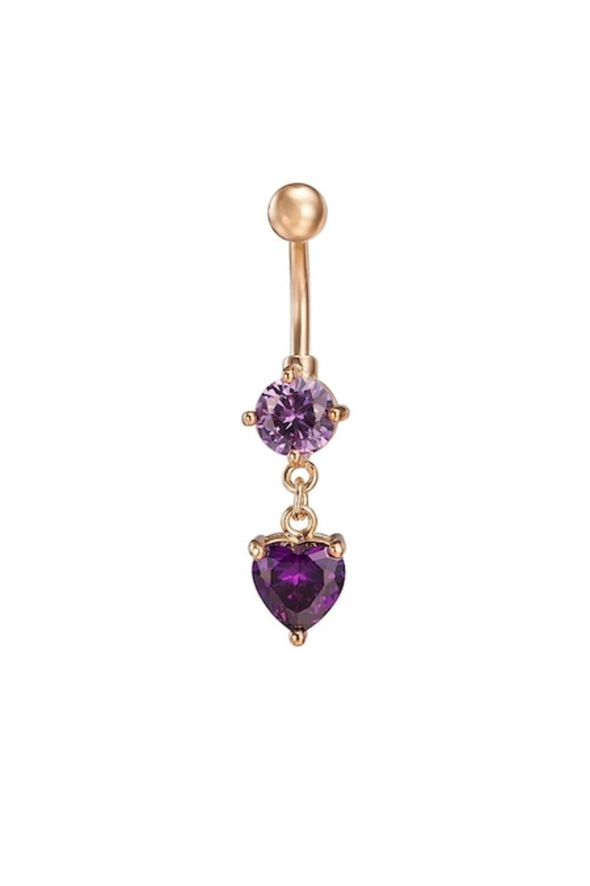 Cercel piercing pentru buric placat cu aur de 18K, model inimă