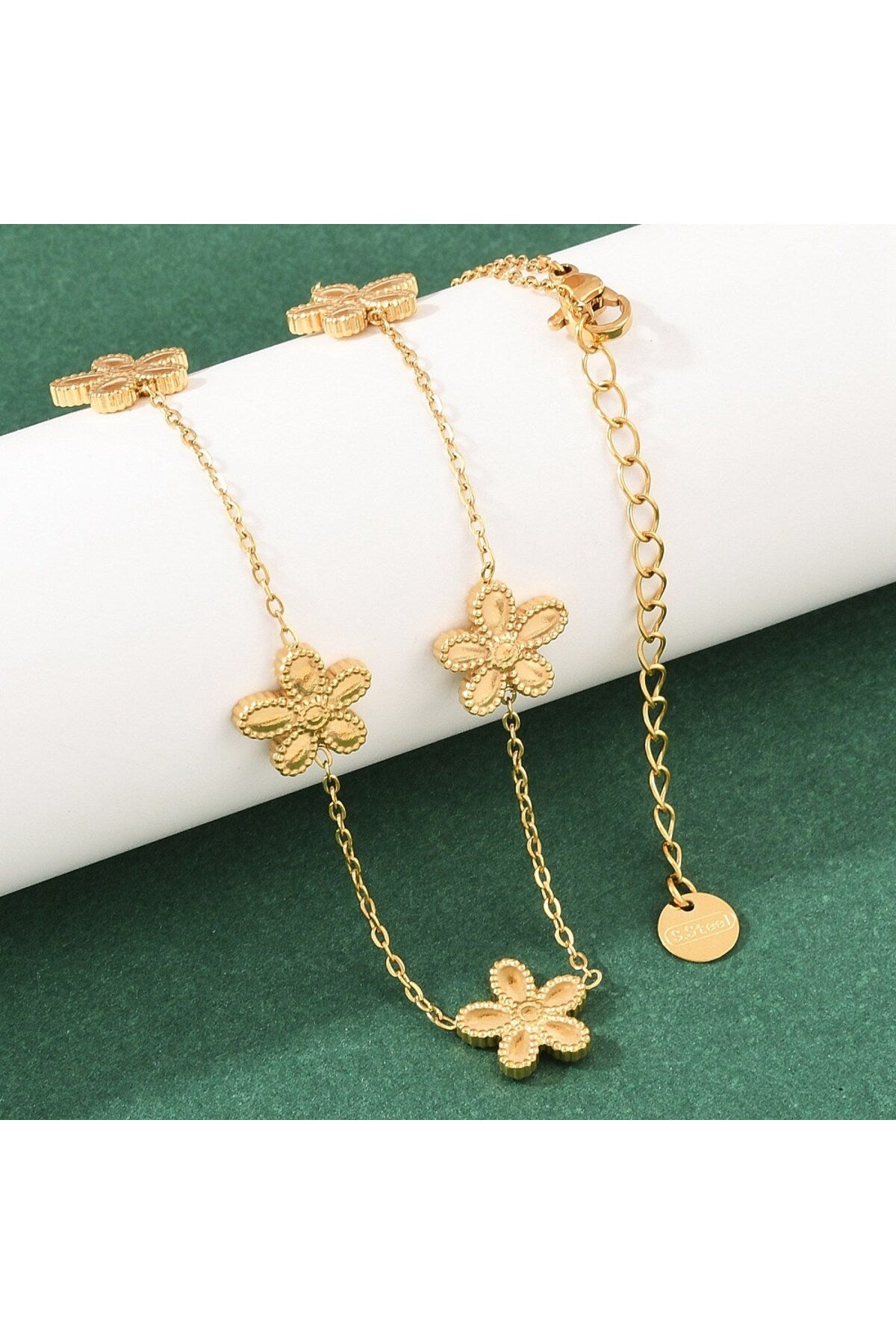 Set colier și cercei cu flori, placat cu aur 18K