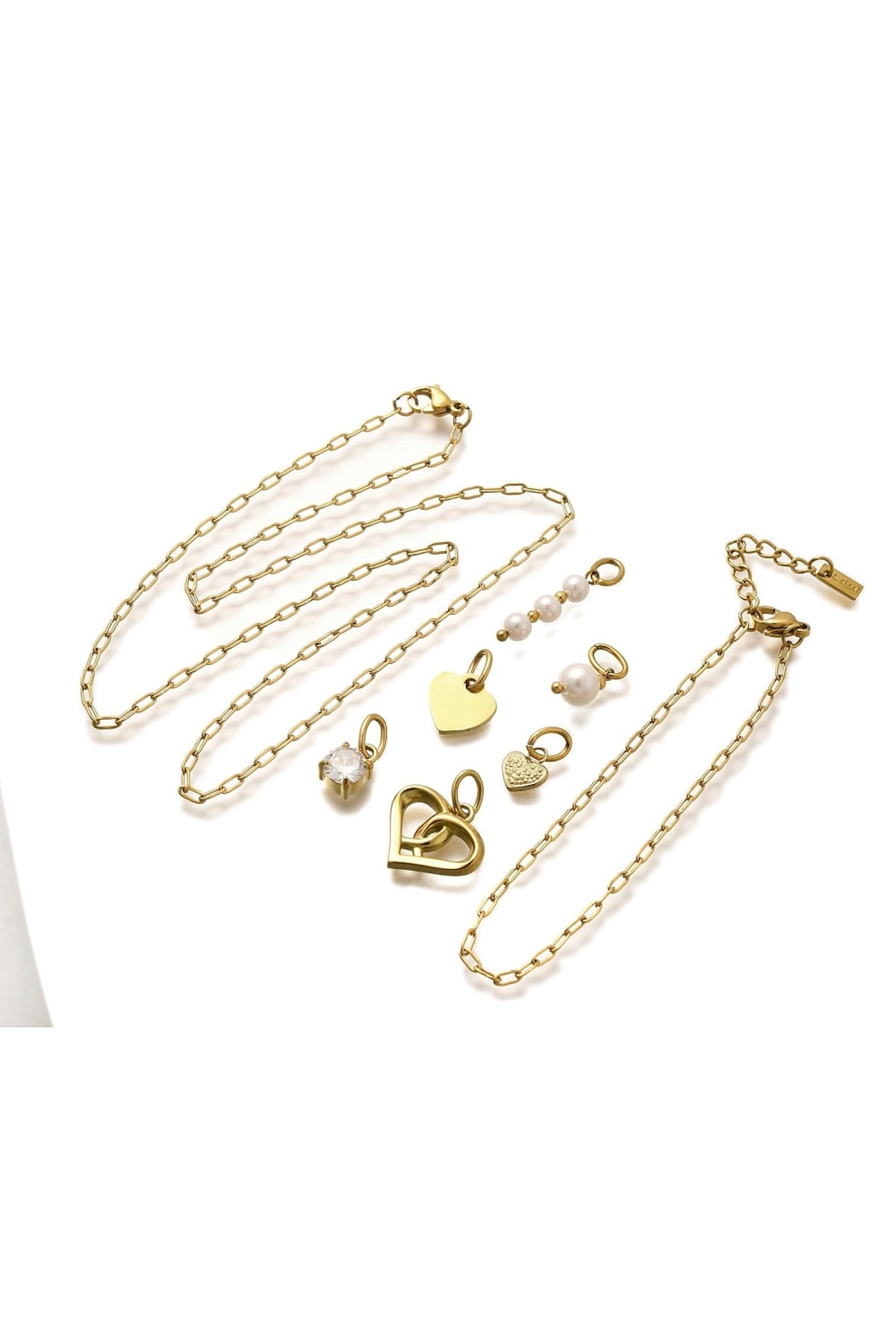 Set colier și brățară cu pandantiv inimă și perle, placat cu aur 14K