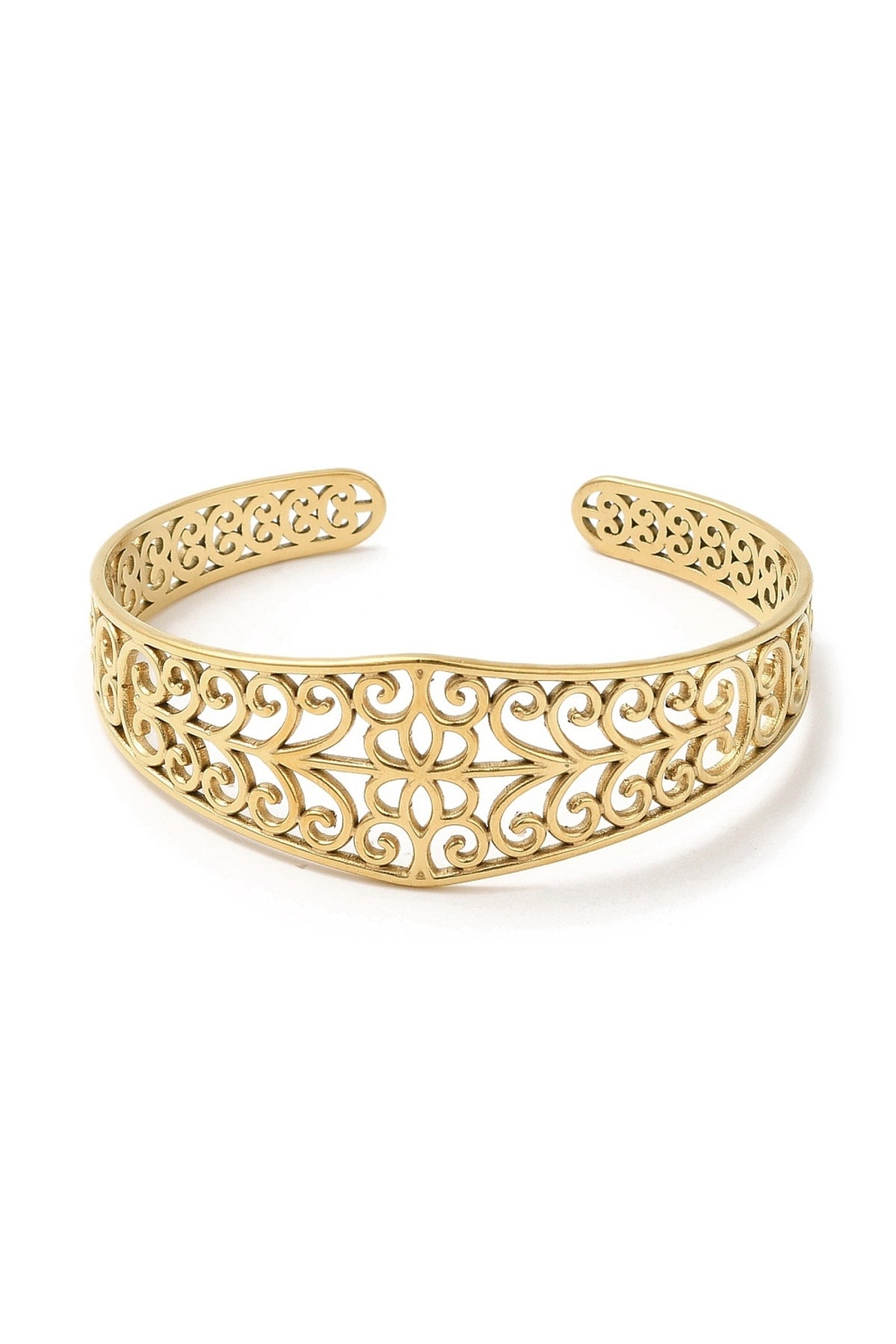 Brățară cuff cu model floral decupat, placată cu aur 18K