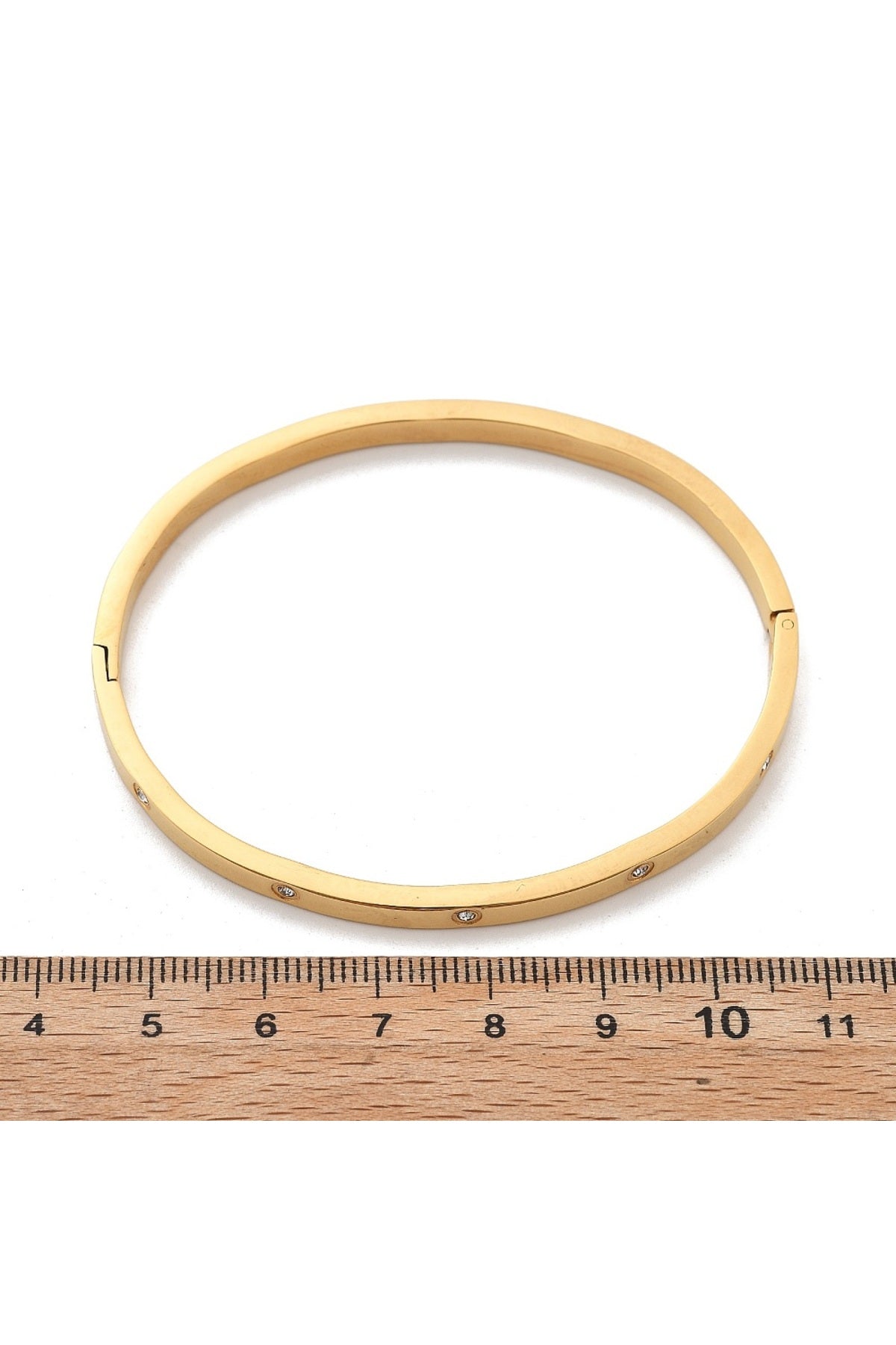 Brățară rigidă cu zirconii transparente, placată cu aur 18K