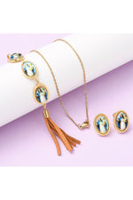 Set colier și cercei cu pandantiv oval, placat cu aur 18K