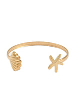 Brățară cuff cu stea de mare și scoică, placată cu aur 18K