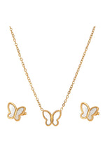 Set colier și cercei cu fluturi, placat cu aur 18K