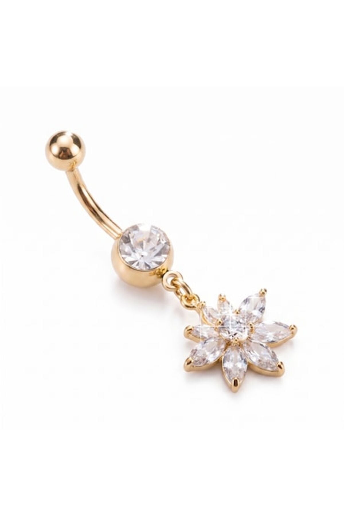 Cercel piercing pentru buric placat cu aur de 18K, model floare