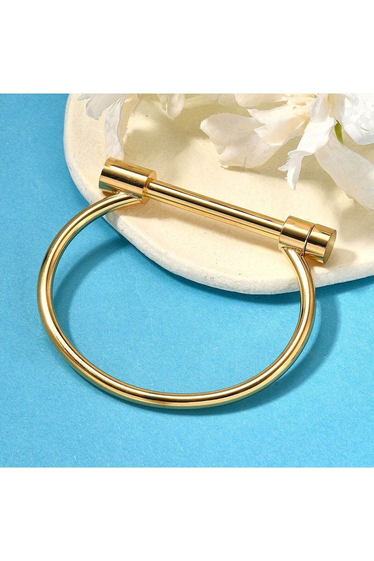 Brățară rigidă rotundă, placată cu aur 18K