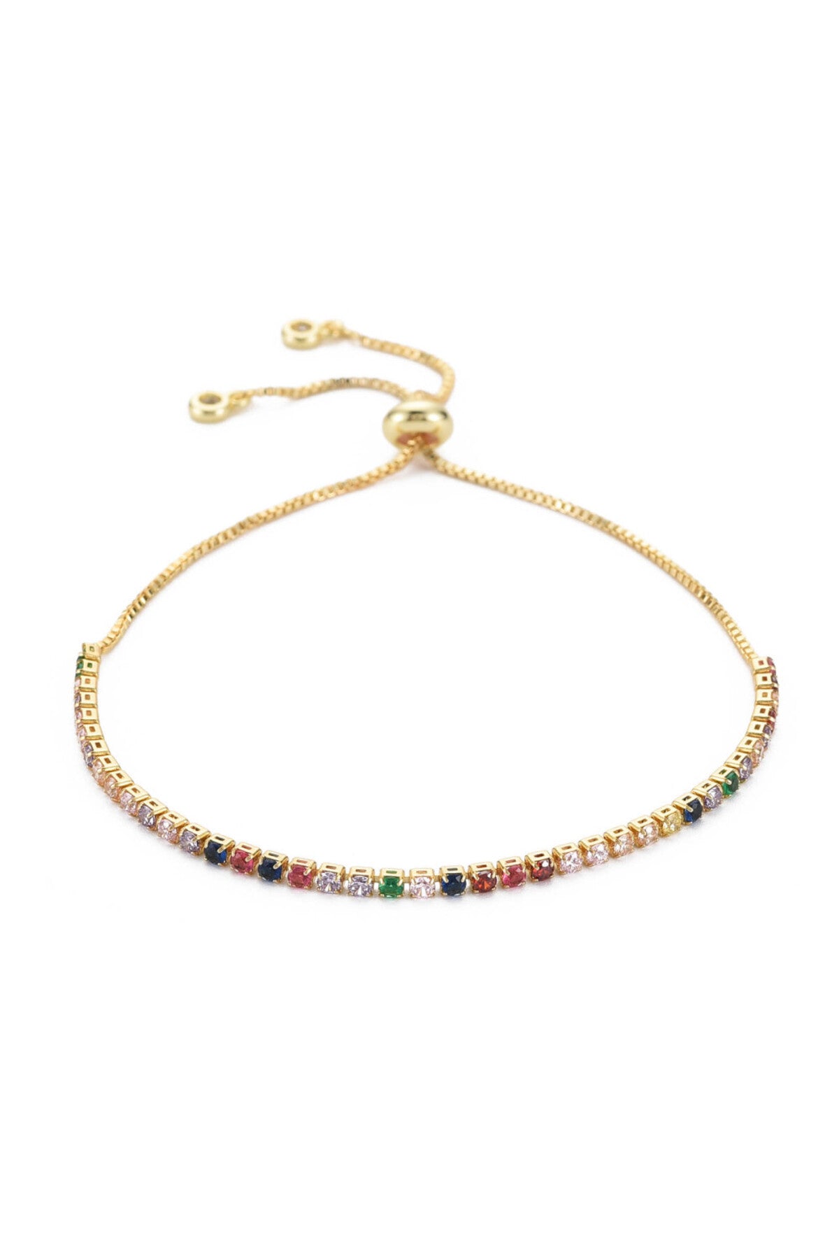 Brățară tennis cu zirconii colorate, placată cu aur 18K