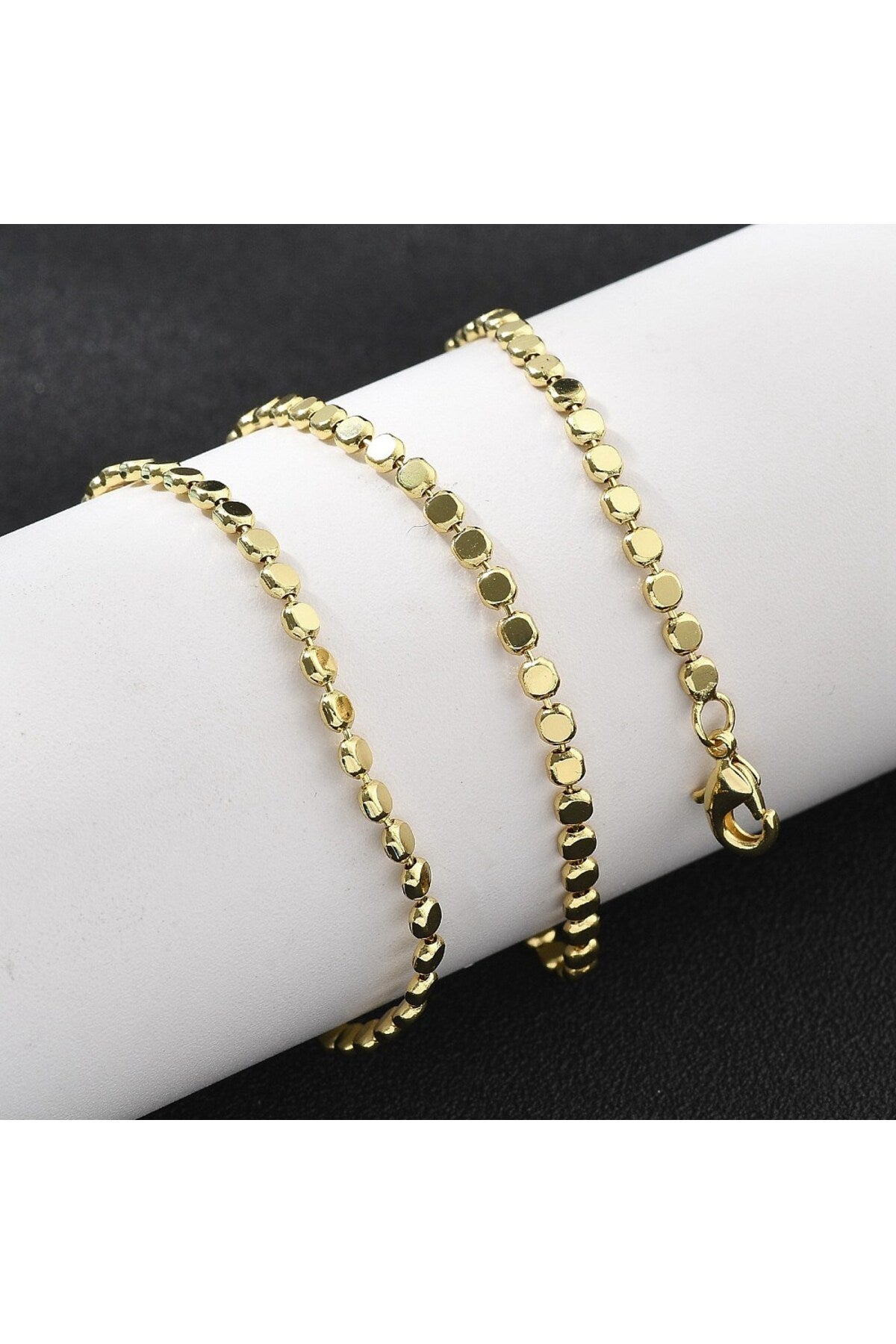 Colier cu zale plate rotunde, placat cu aur 18K