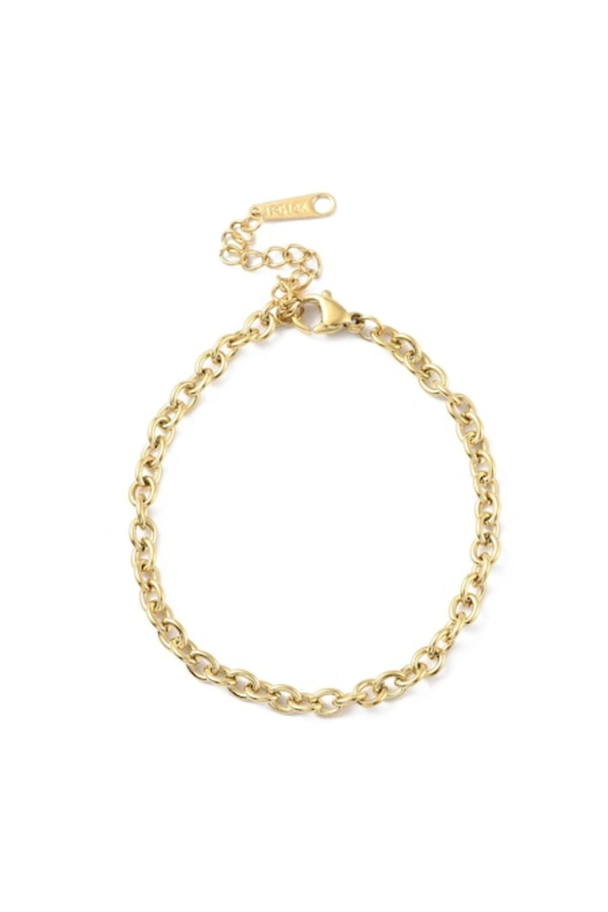 Brățară cu lanț din oțel inoxidabil, placată cu aur de 14K, design clasic, formă rotundă