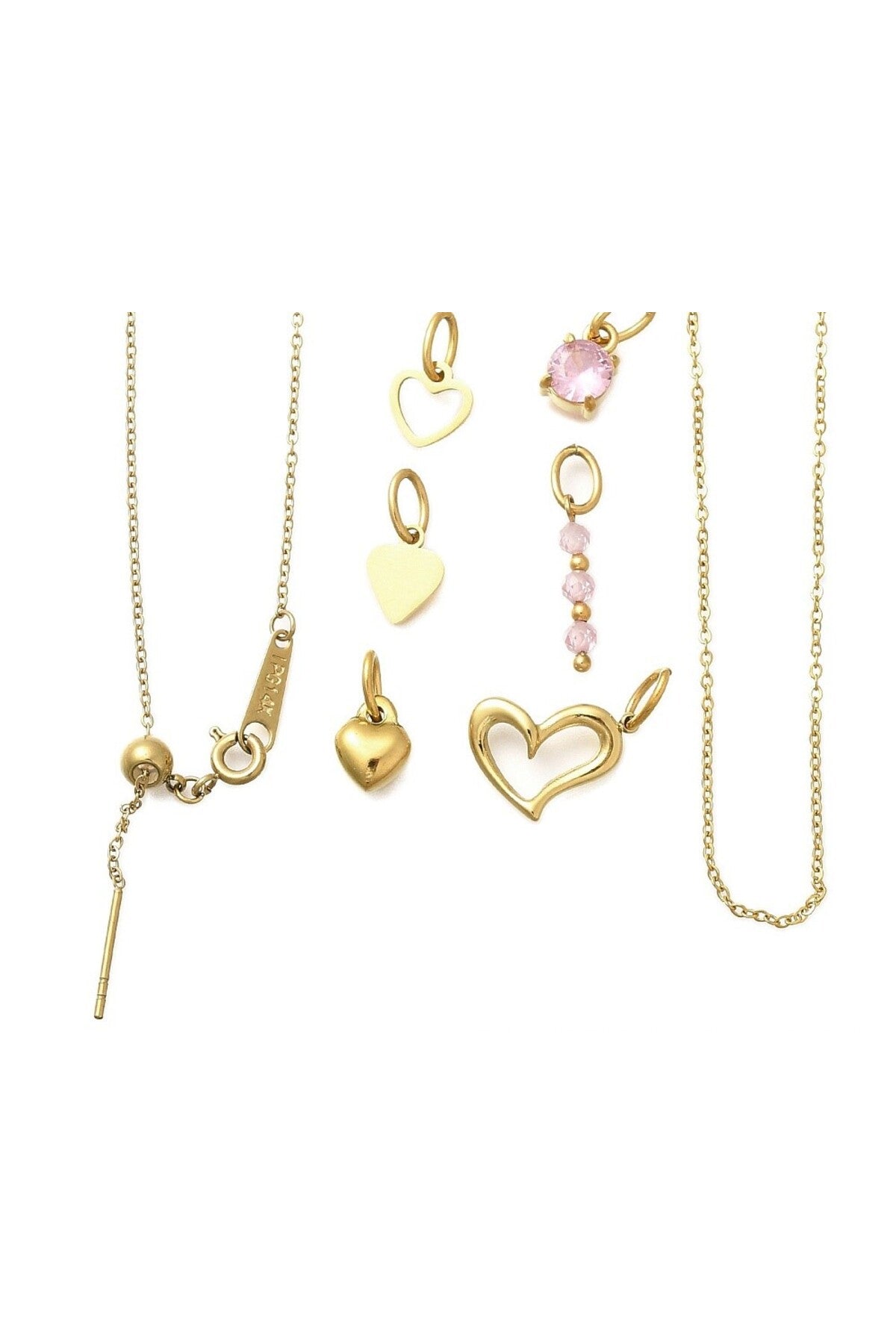 Set colier și brățară cu pandantiv inimă și zirconii, placat cu aur 14K