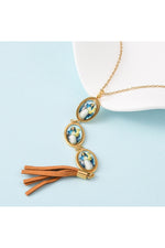 Set colier și cercei cu pandantiv oval, placat cu aur 18K