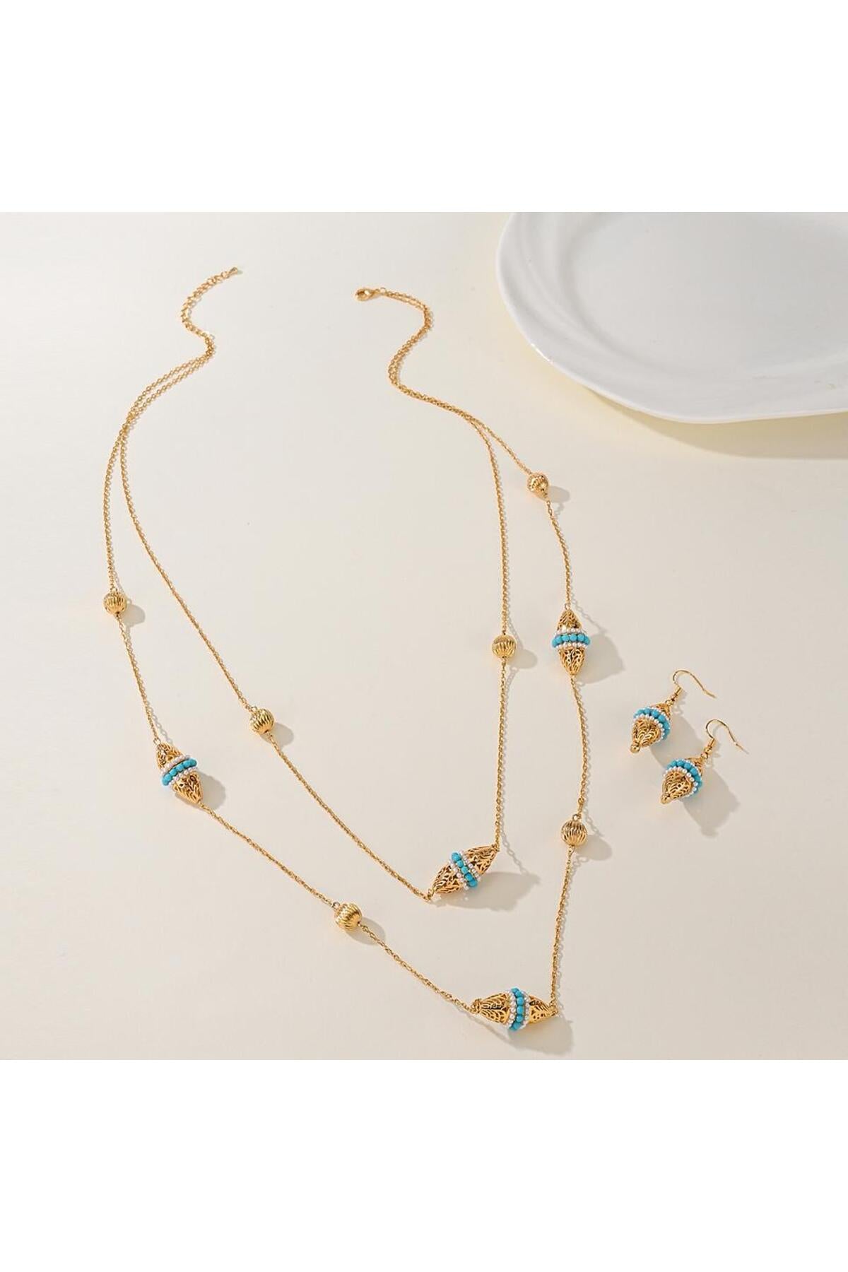 Set colier dublu și cercei, placat cu aur 18K